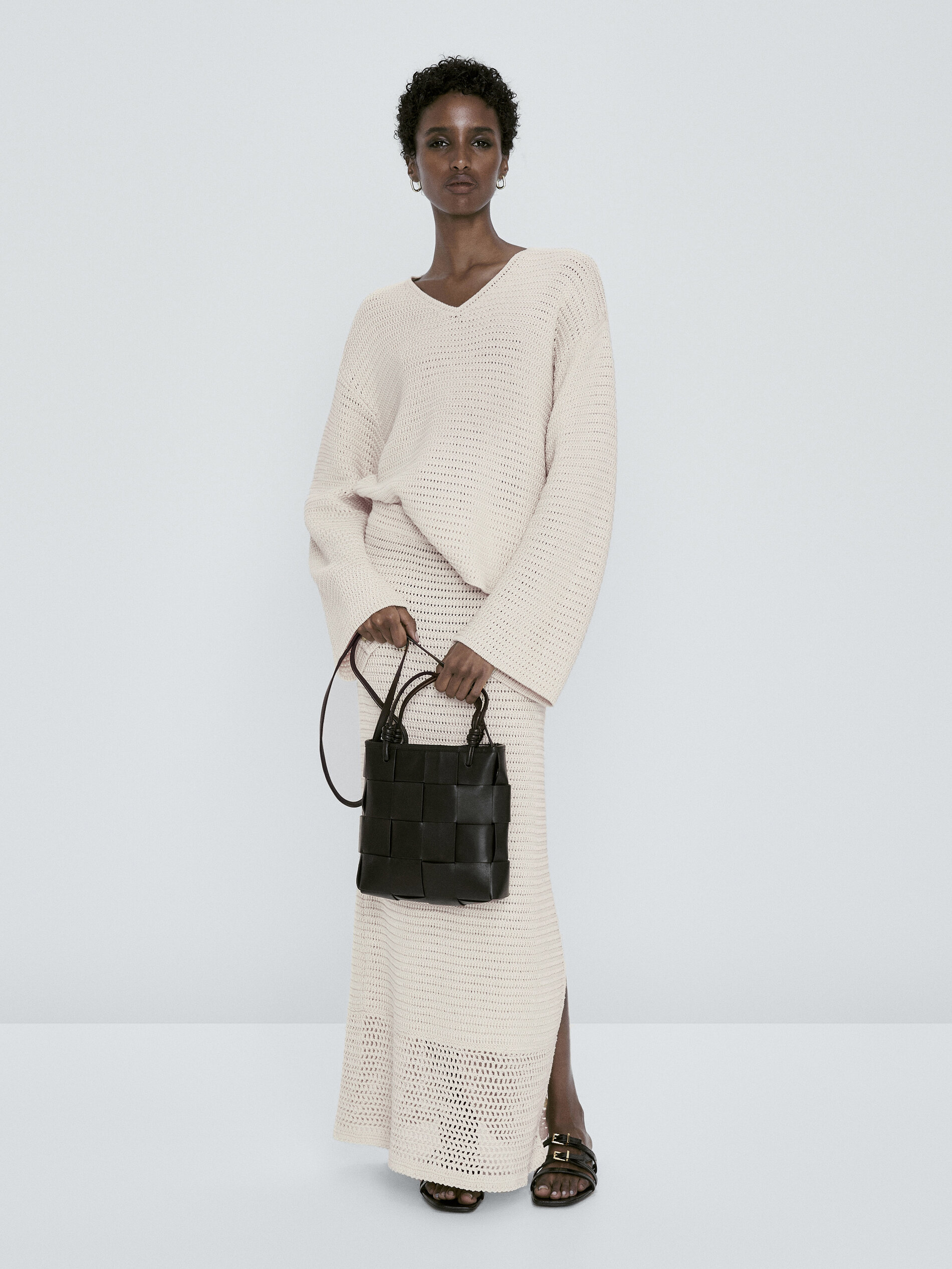 Jersey punto crochet cuello pico - CRUDO