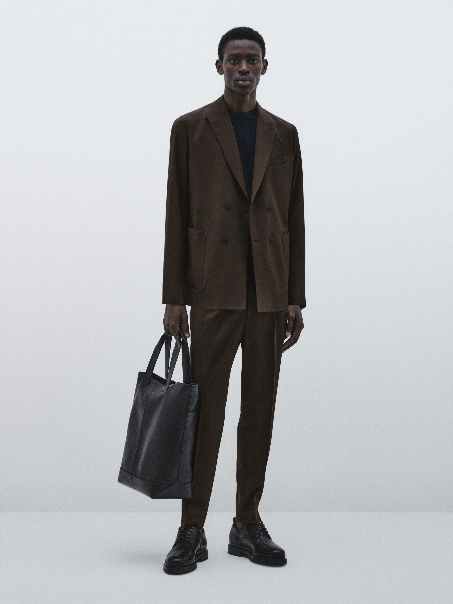 Pantalón lana técnica marrón -Studio - Chocolate