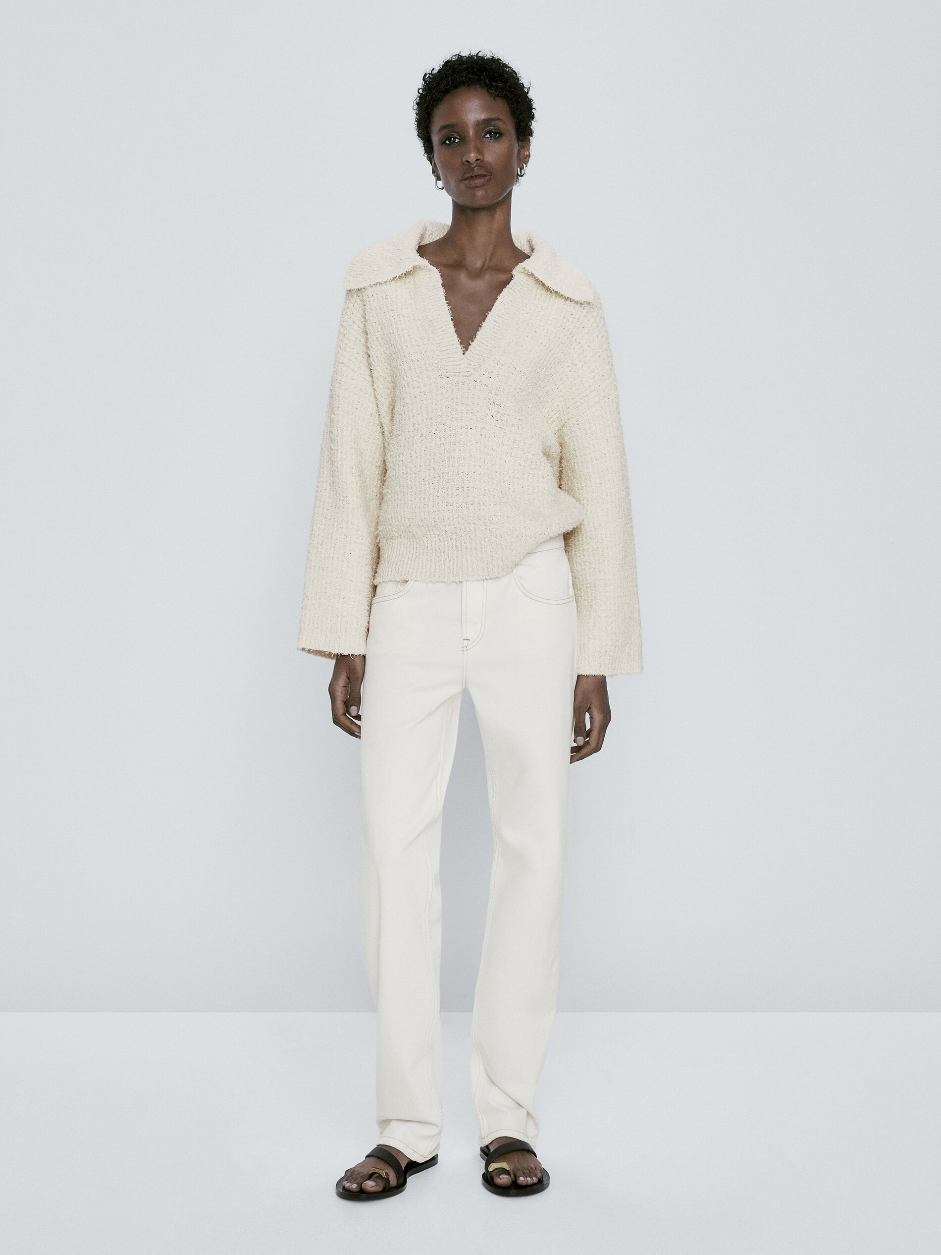 Jersey punto estructura cuello polo - BEIGE