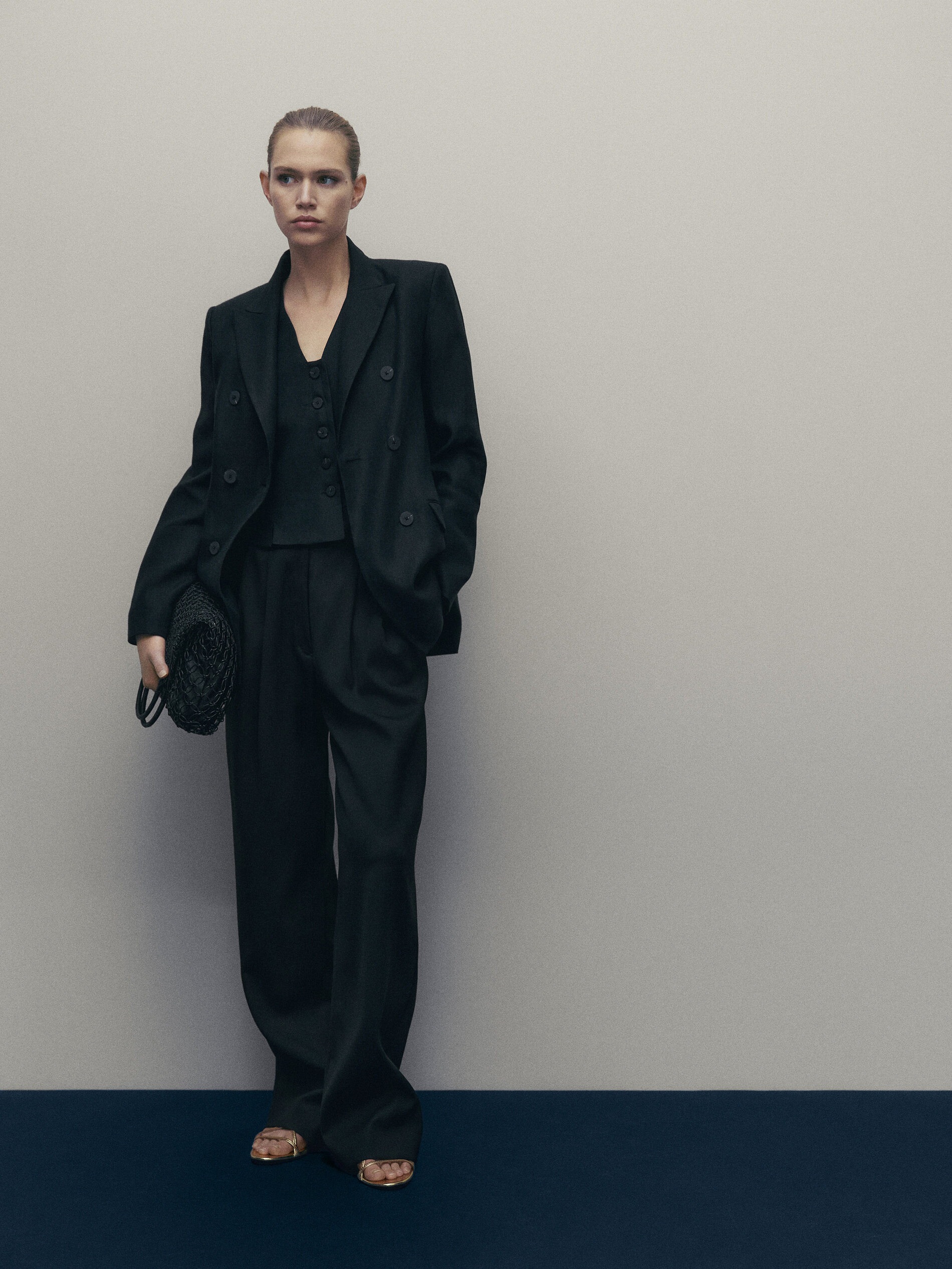 Bolso shopper trenzado tubular - NEGRO