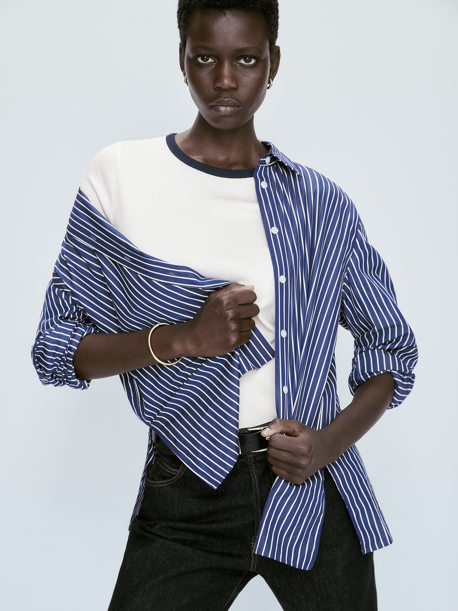 Camiseta manga corta contraste - BLANCO