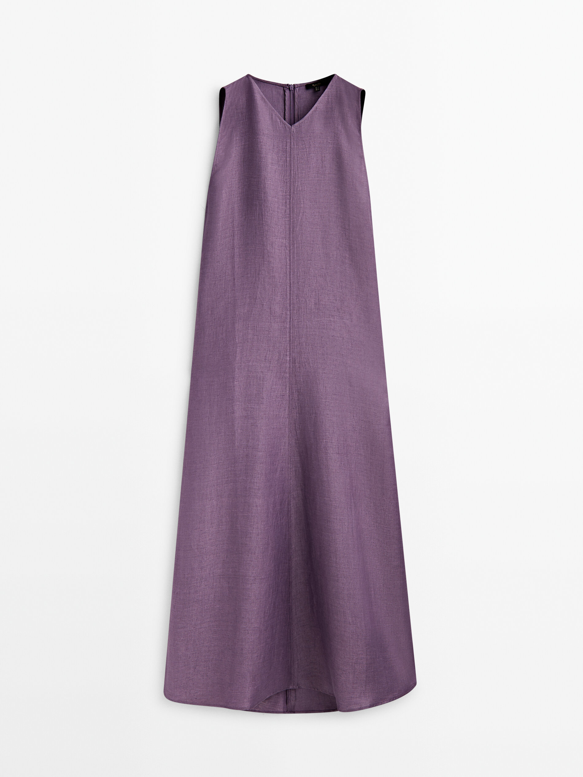 Vestido mezcla lino cuello pico - MORADO