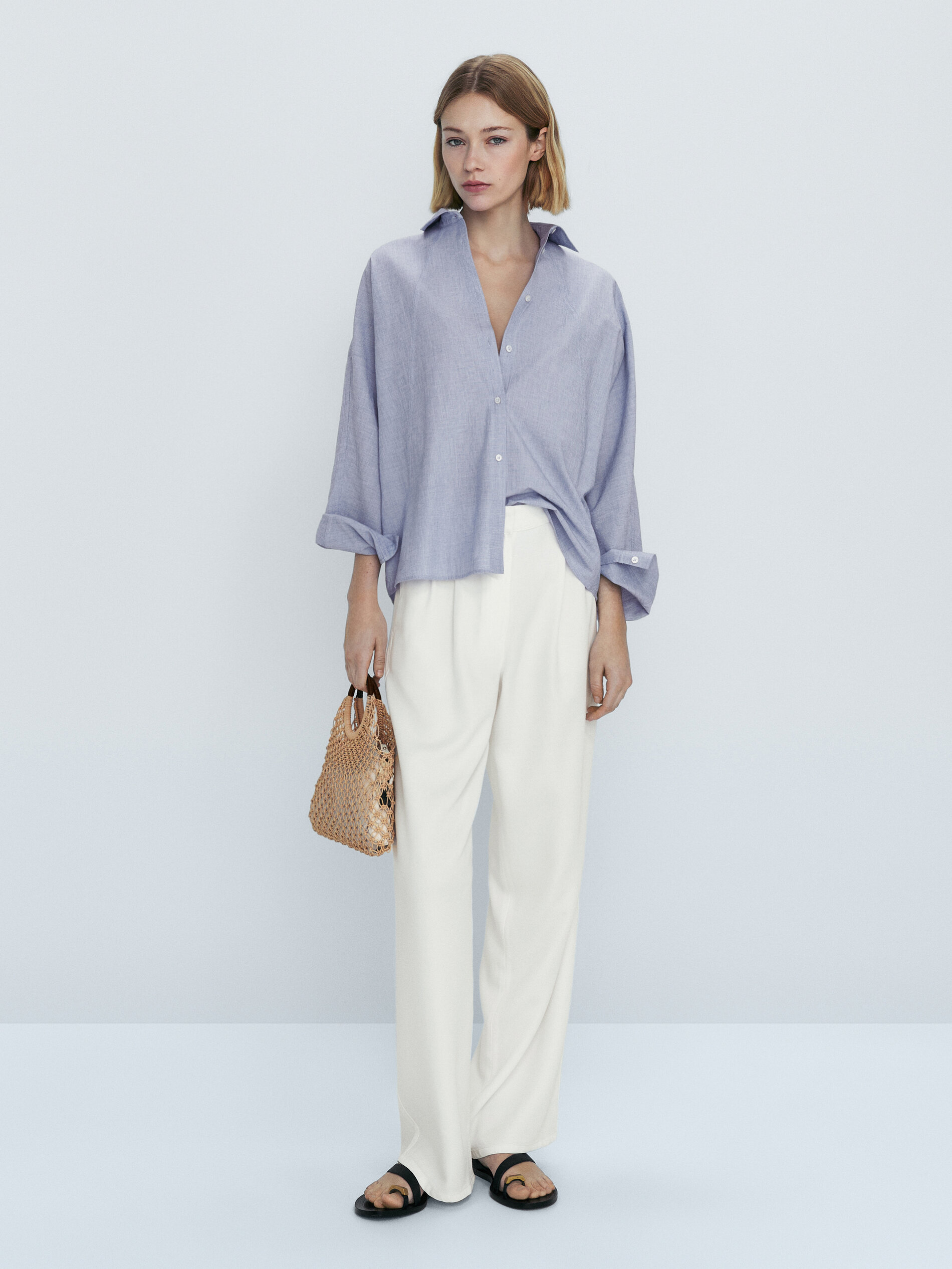 Camisa algodón chambray - AZUL