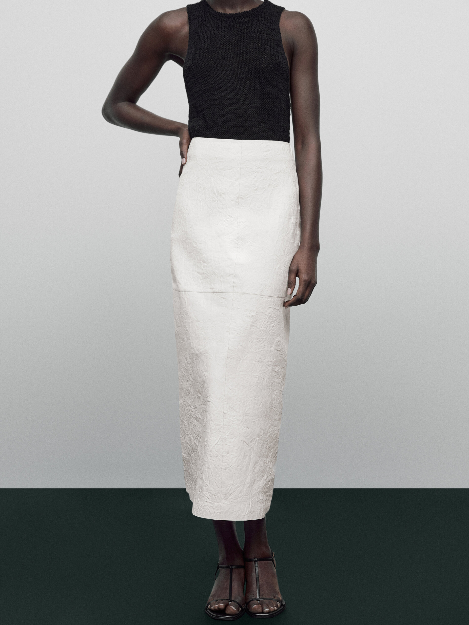 Falda piel napa craquelada Limited edition - BLANCO