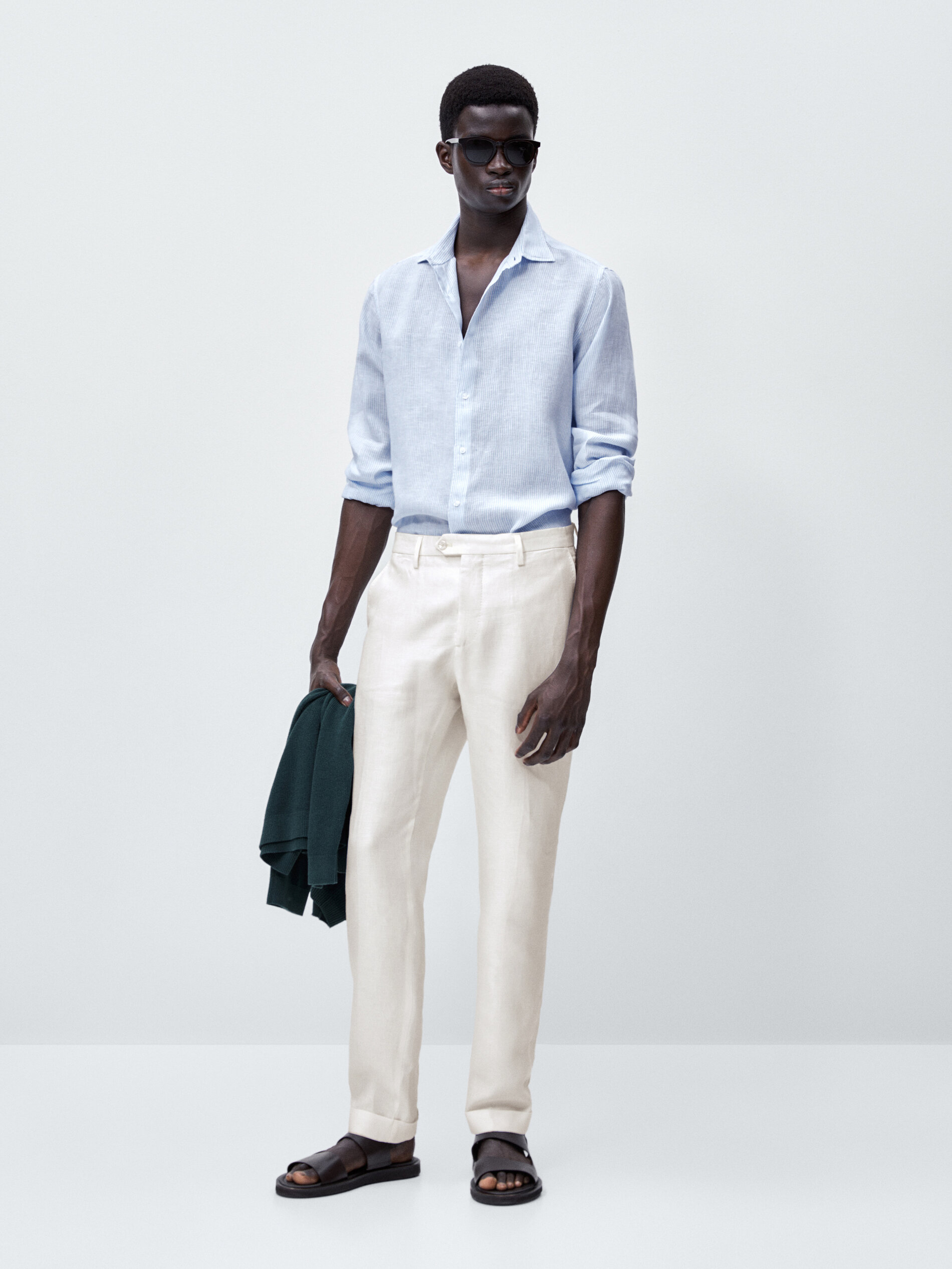 Camisa micro rayas lino slim fit - CELESTE