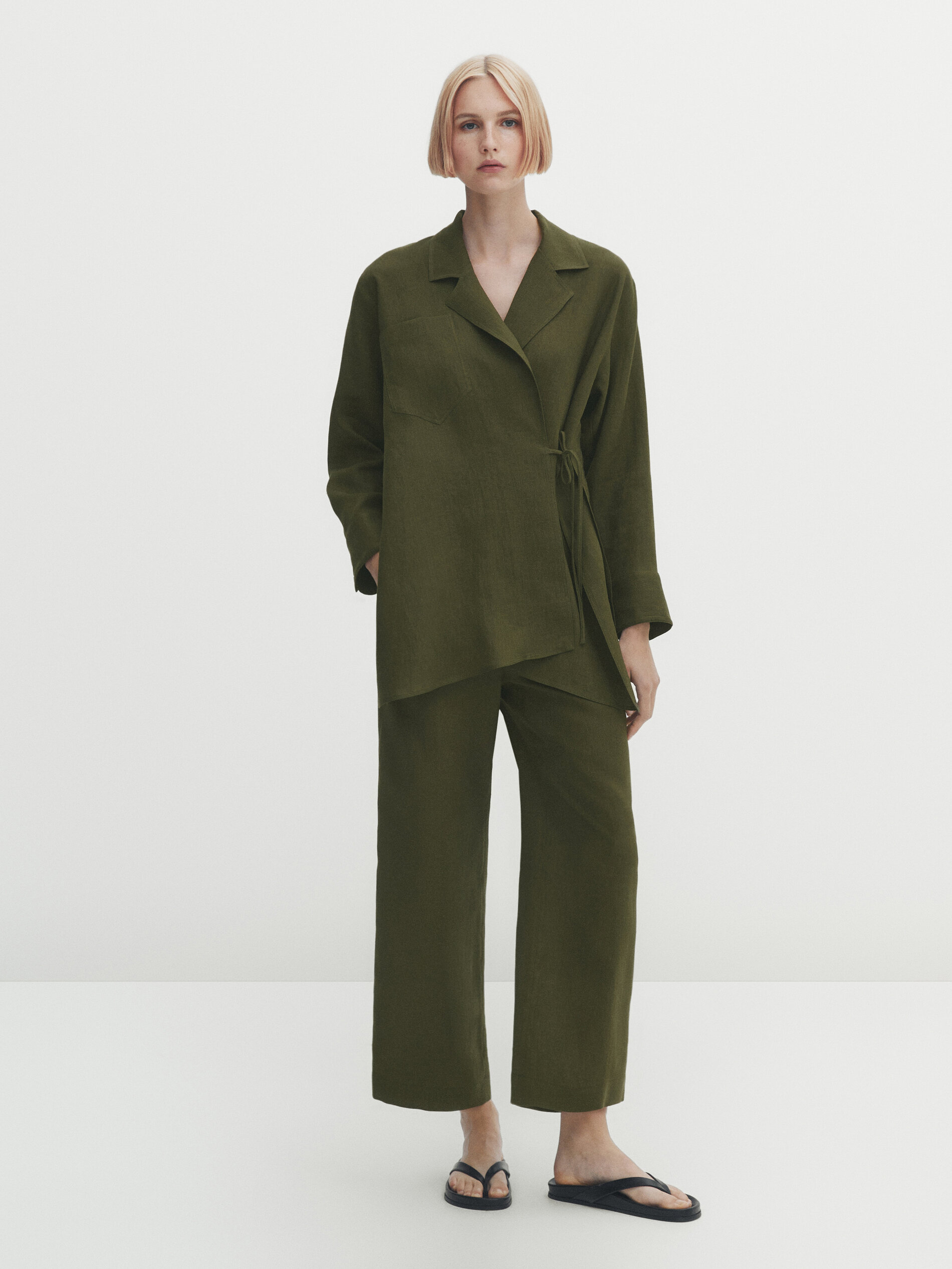 Americana kimono 100% lino - VERDE