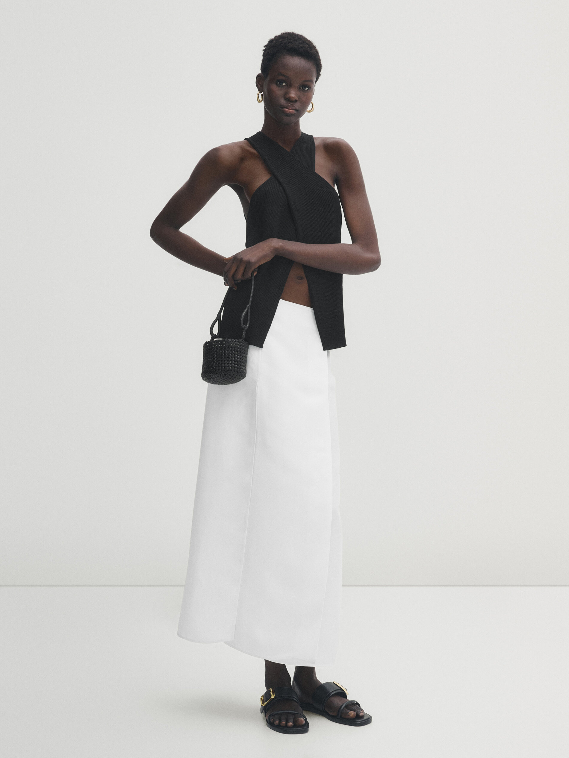 Top cruzado canalé - NEGRO