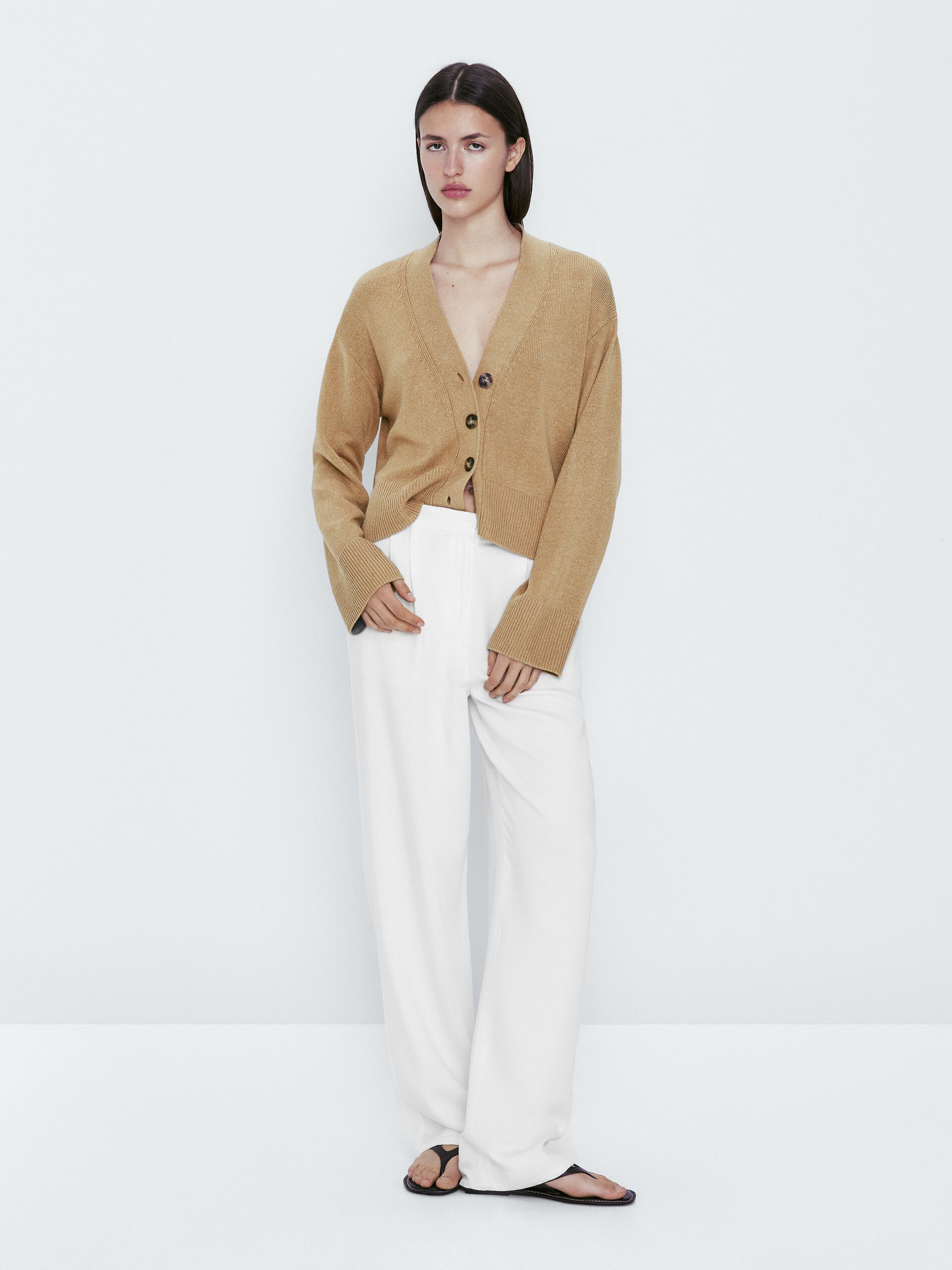 Cárdigan de punto cuello pico botones - Lavado