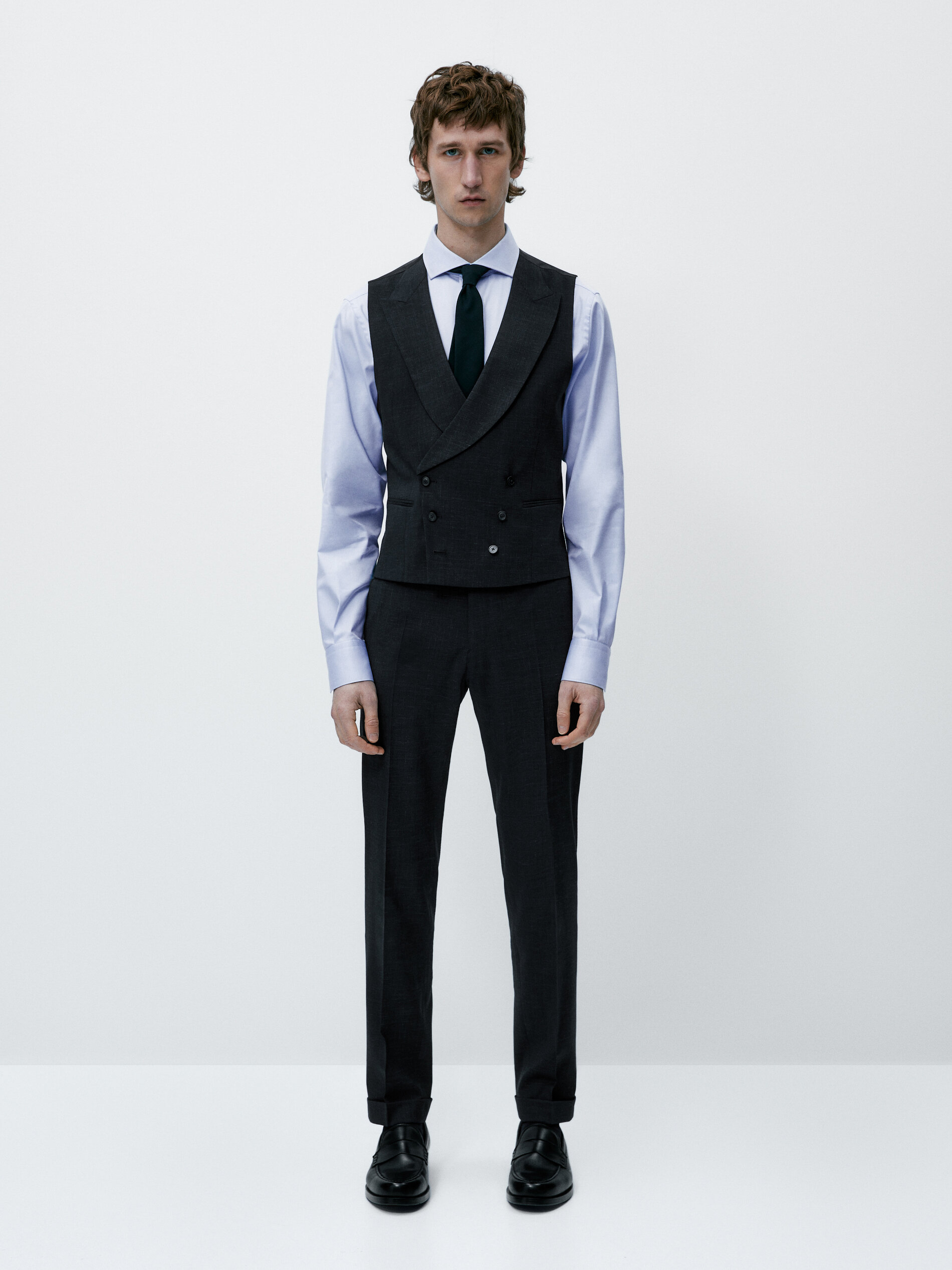 Chaleco traje estructura mezcla lana - AZUL MARINO