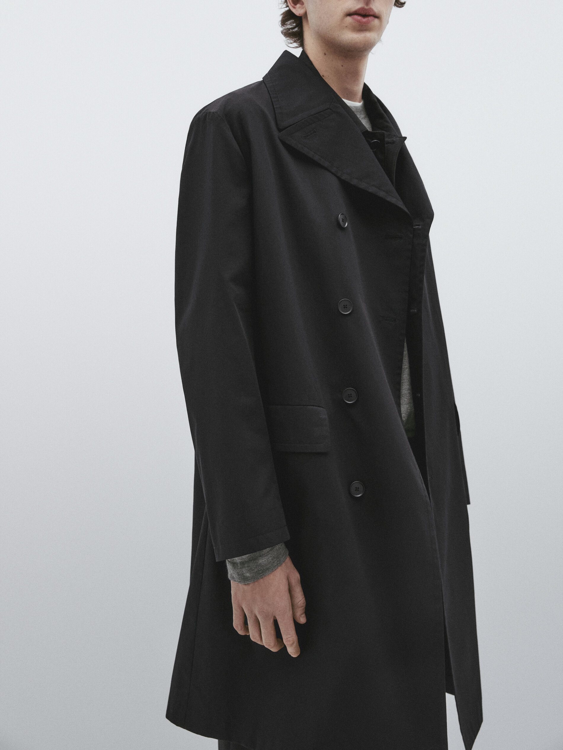 Chaqueta trench negra algodón -Studio - NEGRO