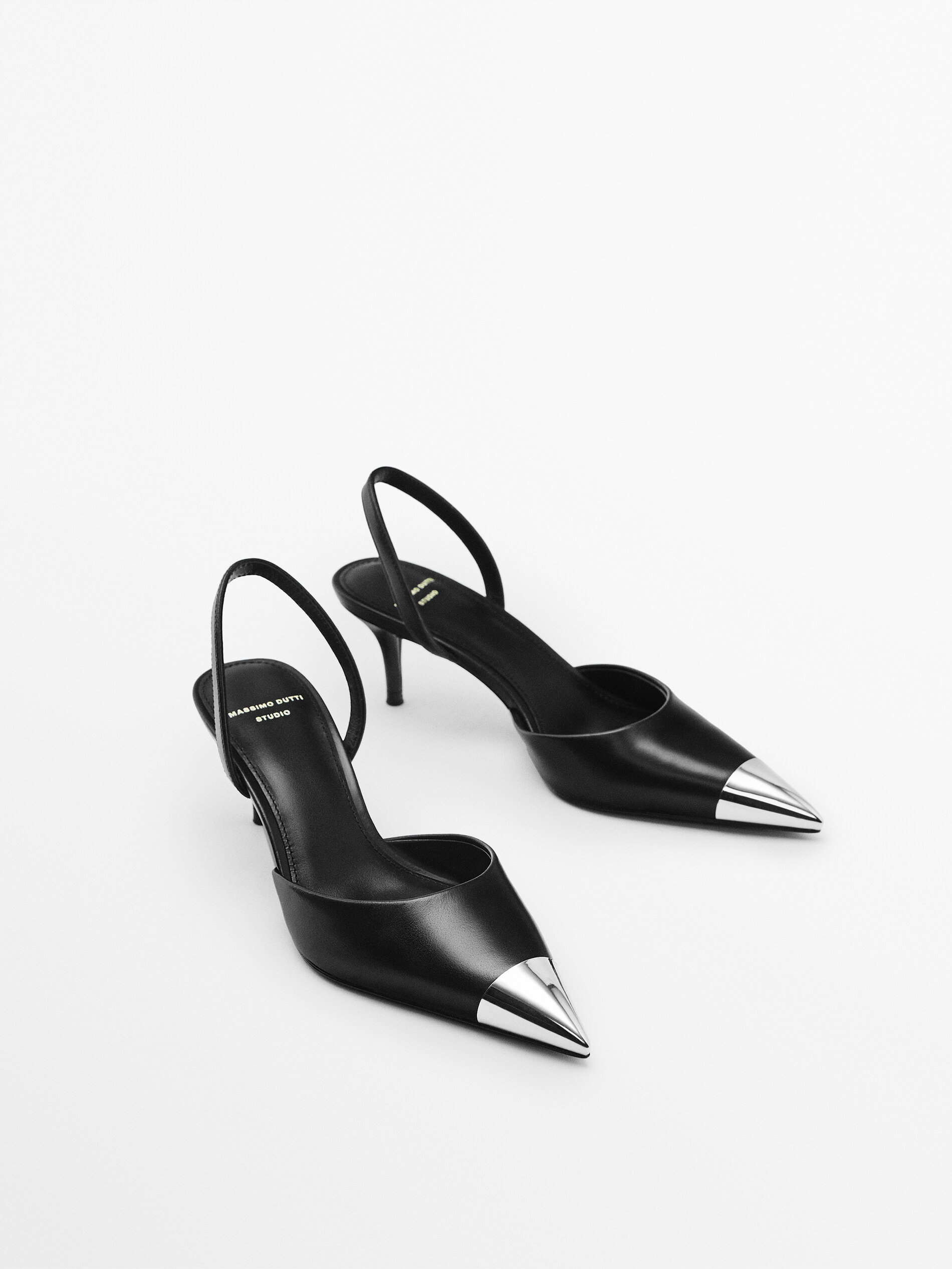 Zapato tacón piel punta metálica - Studio - NEGRO