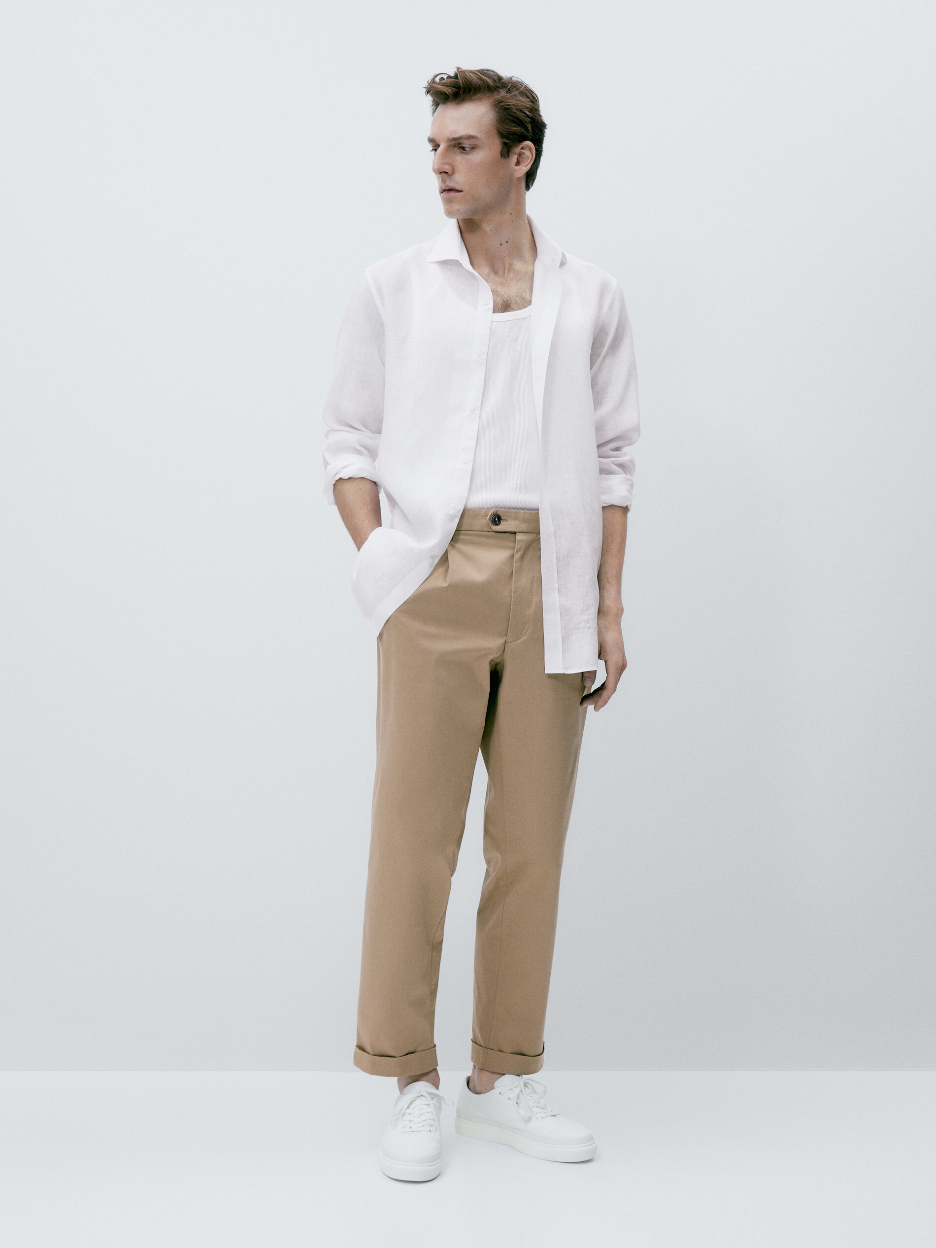 Camisa 100% lino tintado slim fit - BLANCO