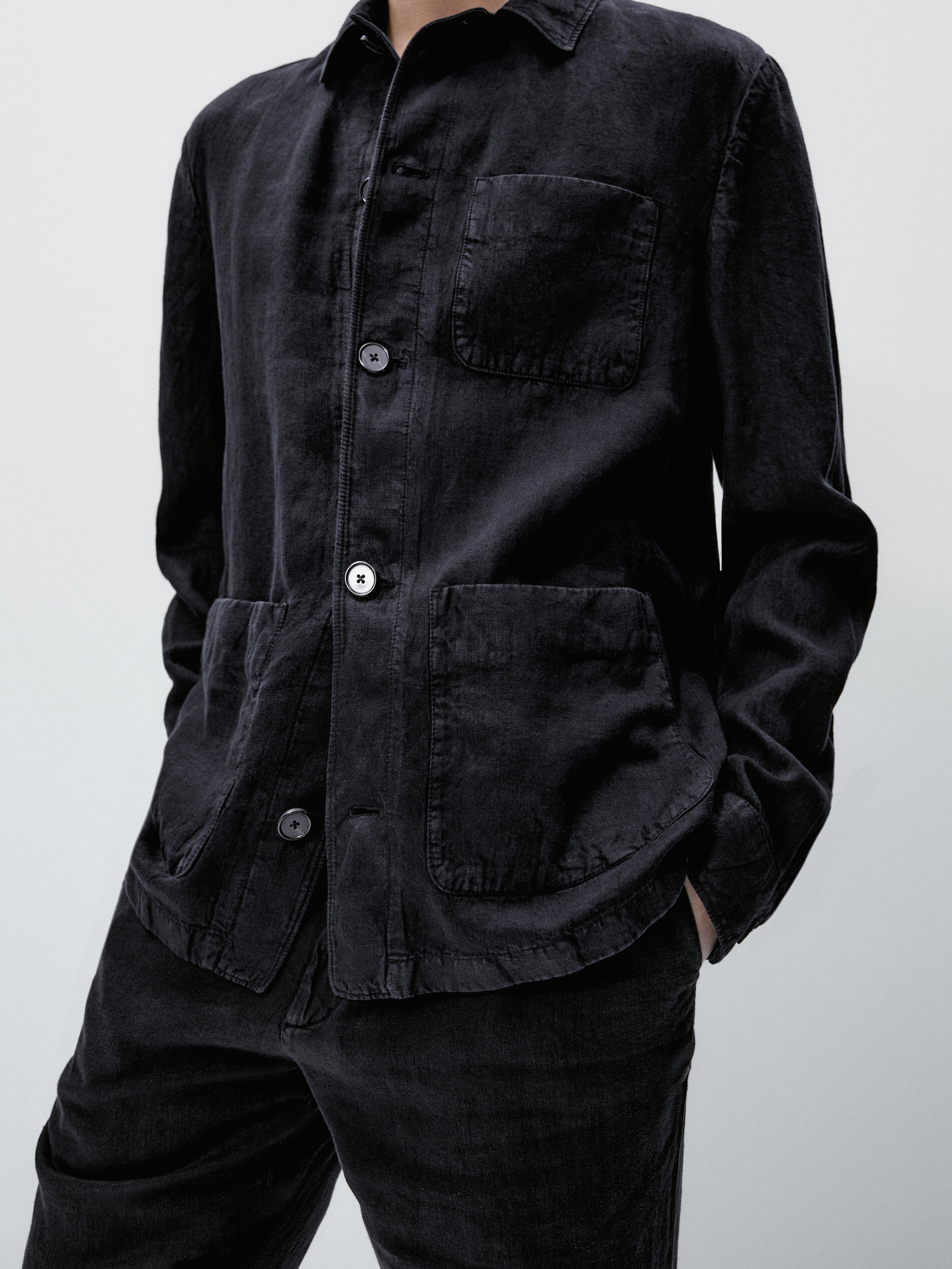 Sobrecamisa lino tintada conjunto - AZUL MARINO