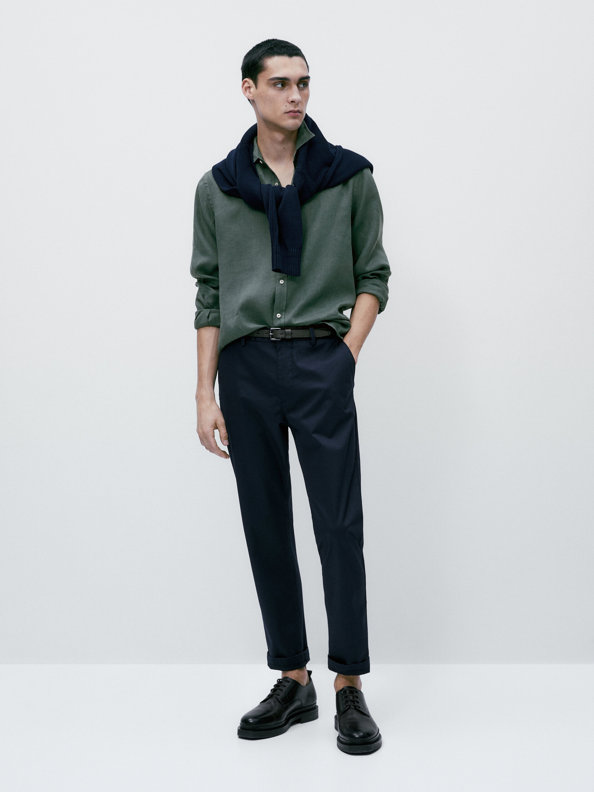 Pantalón chino tricotina tapered fit - AZUL MARINO