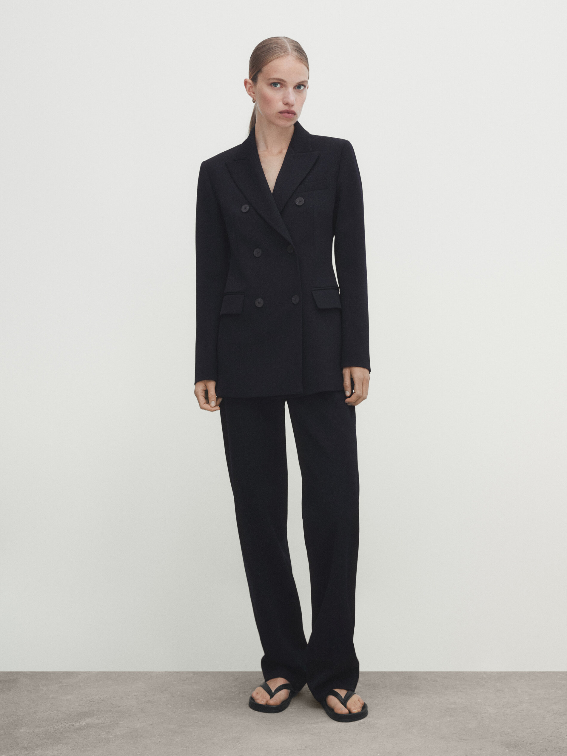 Americana cruzada azul marino lana - AZUL PROFUNDO