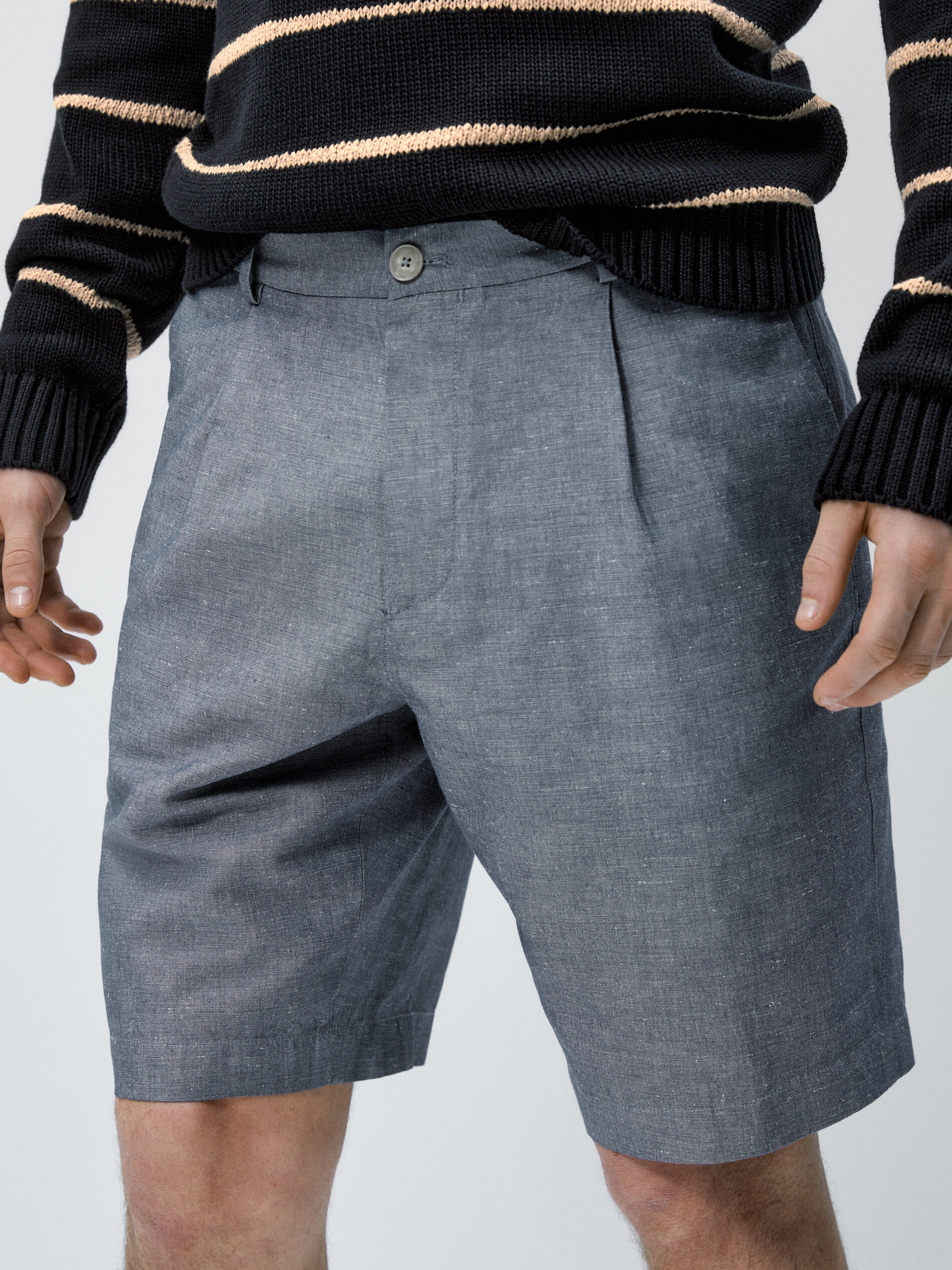 Bermuda pinzas mezcla algodón lino - INDIGO