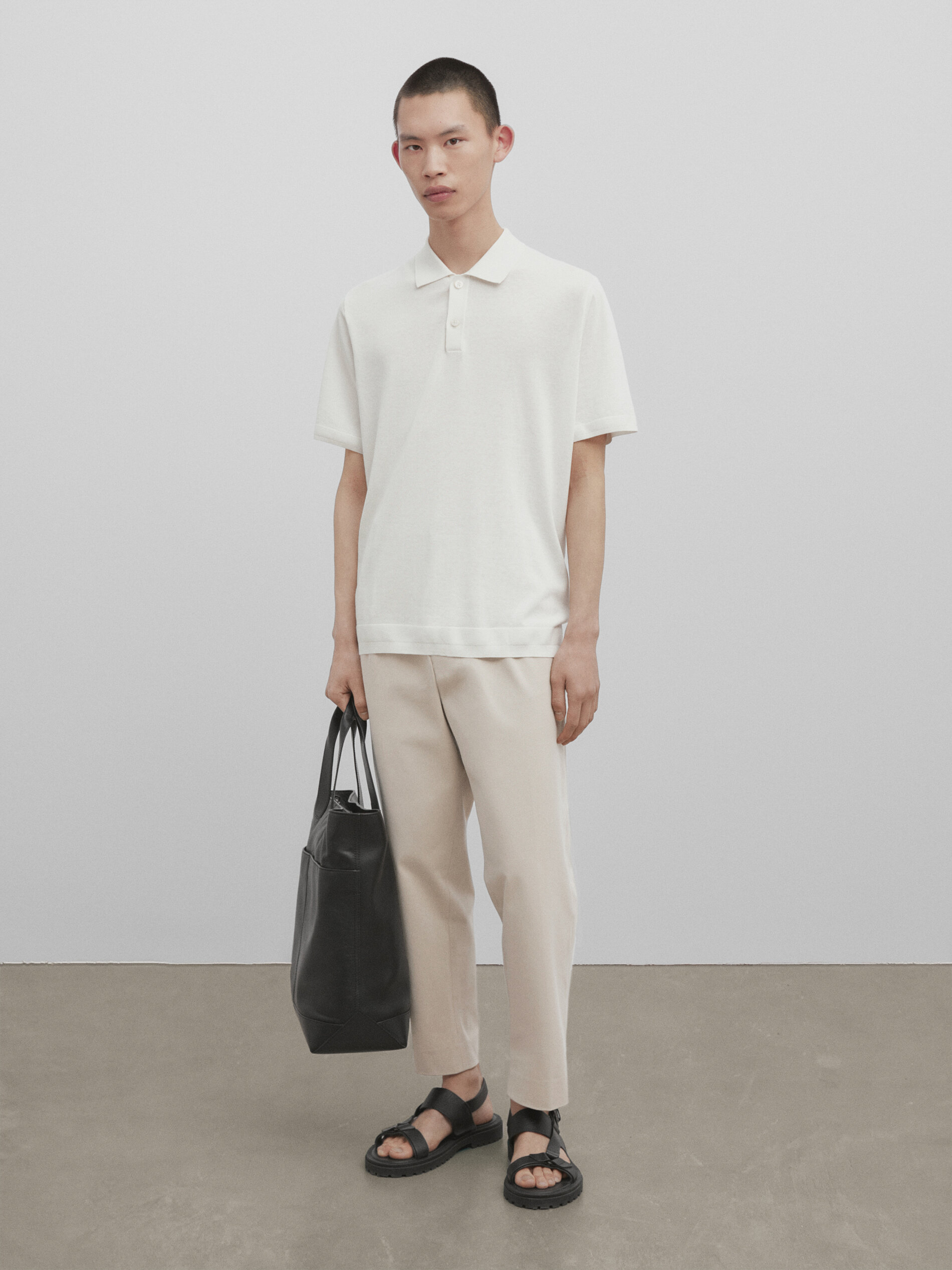 Jersey polo mezcla algodón seda -Studio - BLANCO ROTO