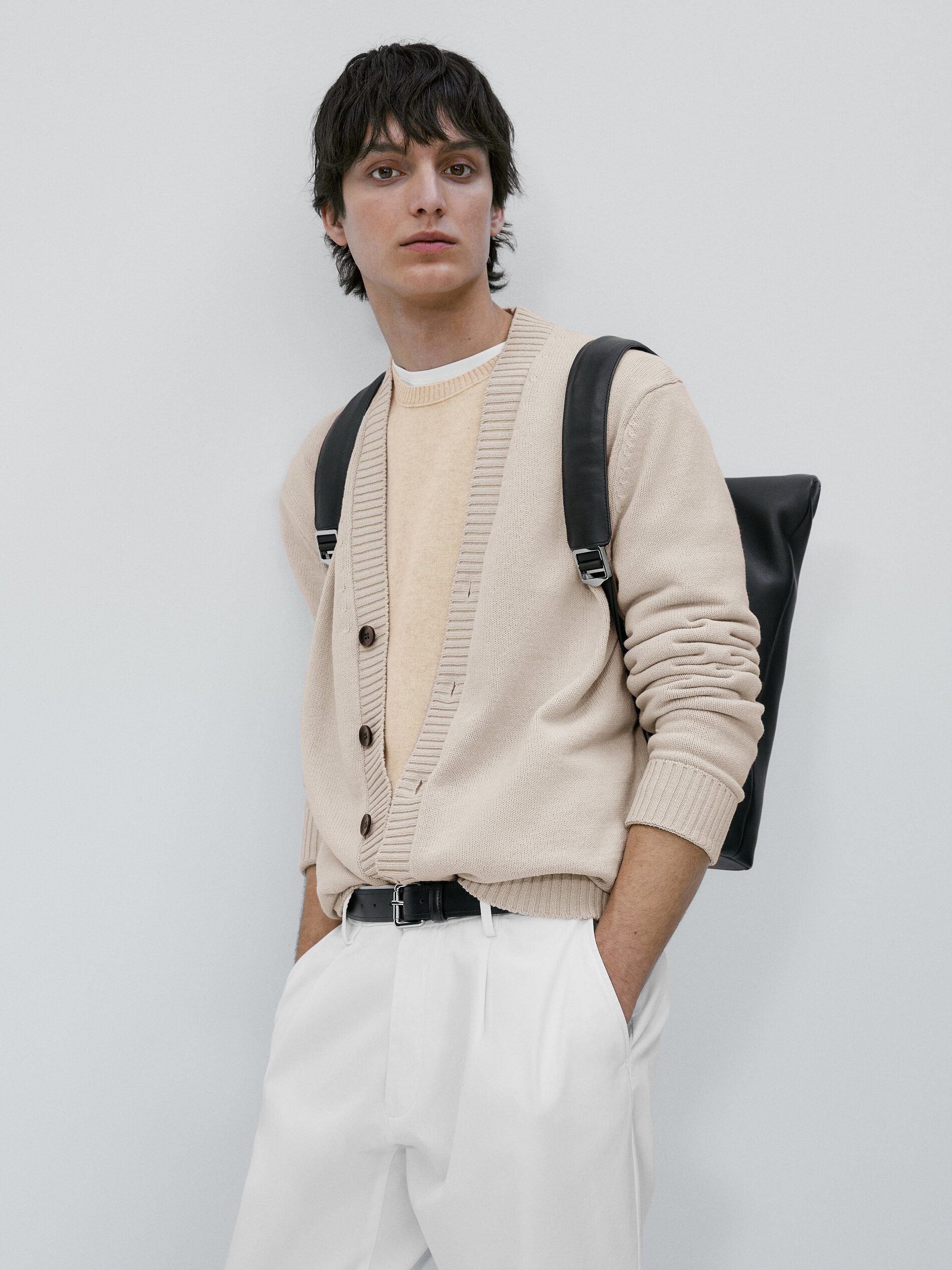 Cárdigan de punto mezcla algodón - Beige