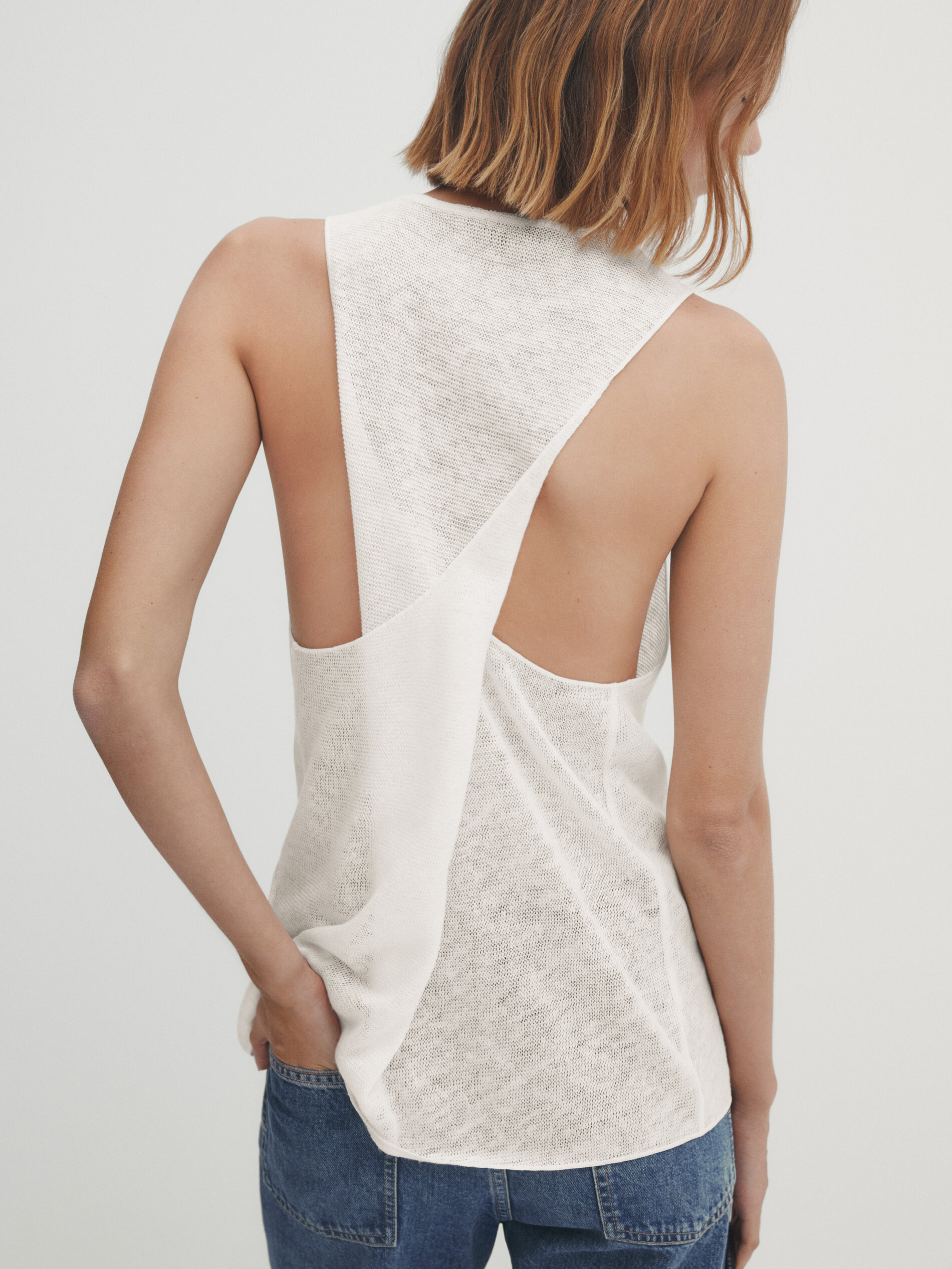 Camiseta lino espalda cruzada - CRUDO