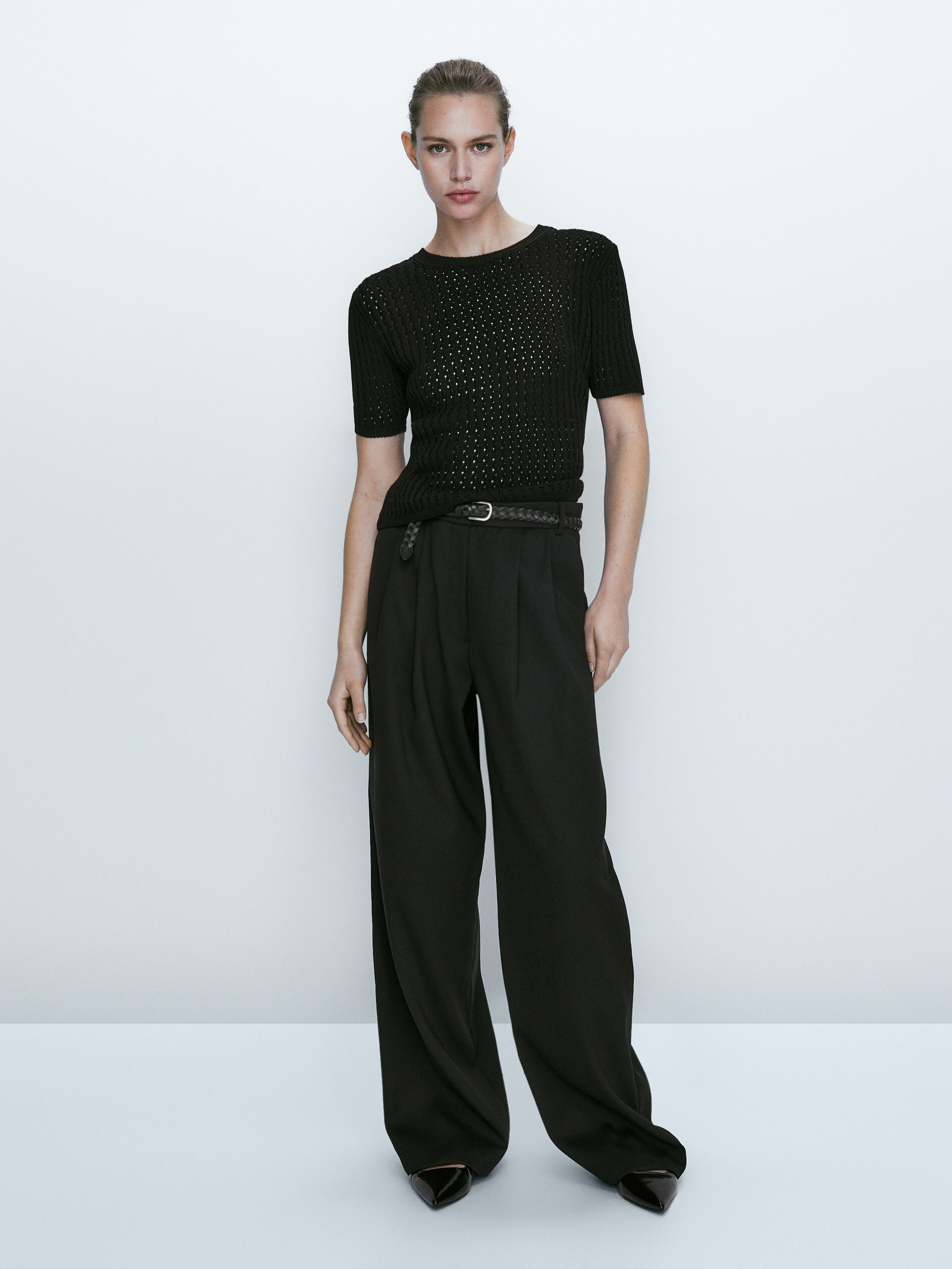 Jersey punto calado manga corta - NEGRO