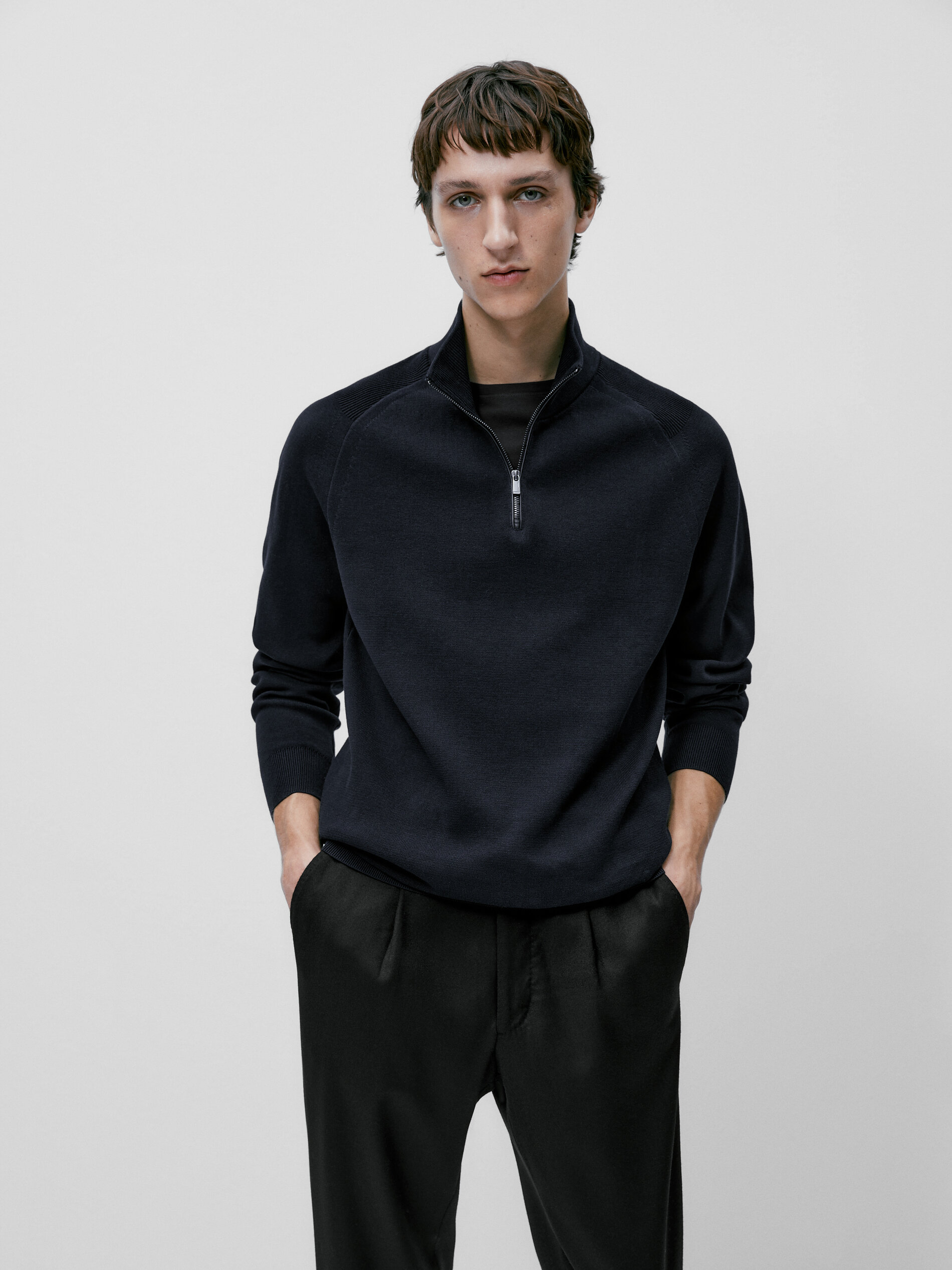 Jersey cuello mock cremallera - AZUL MARINO