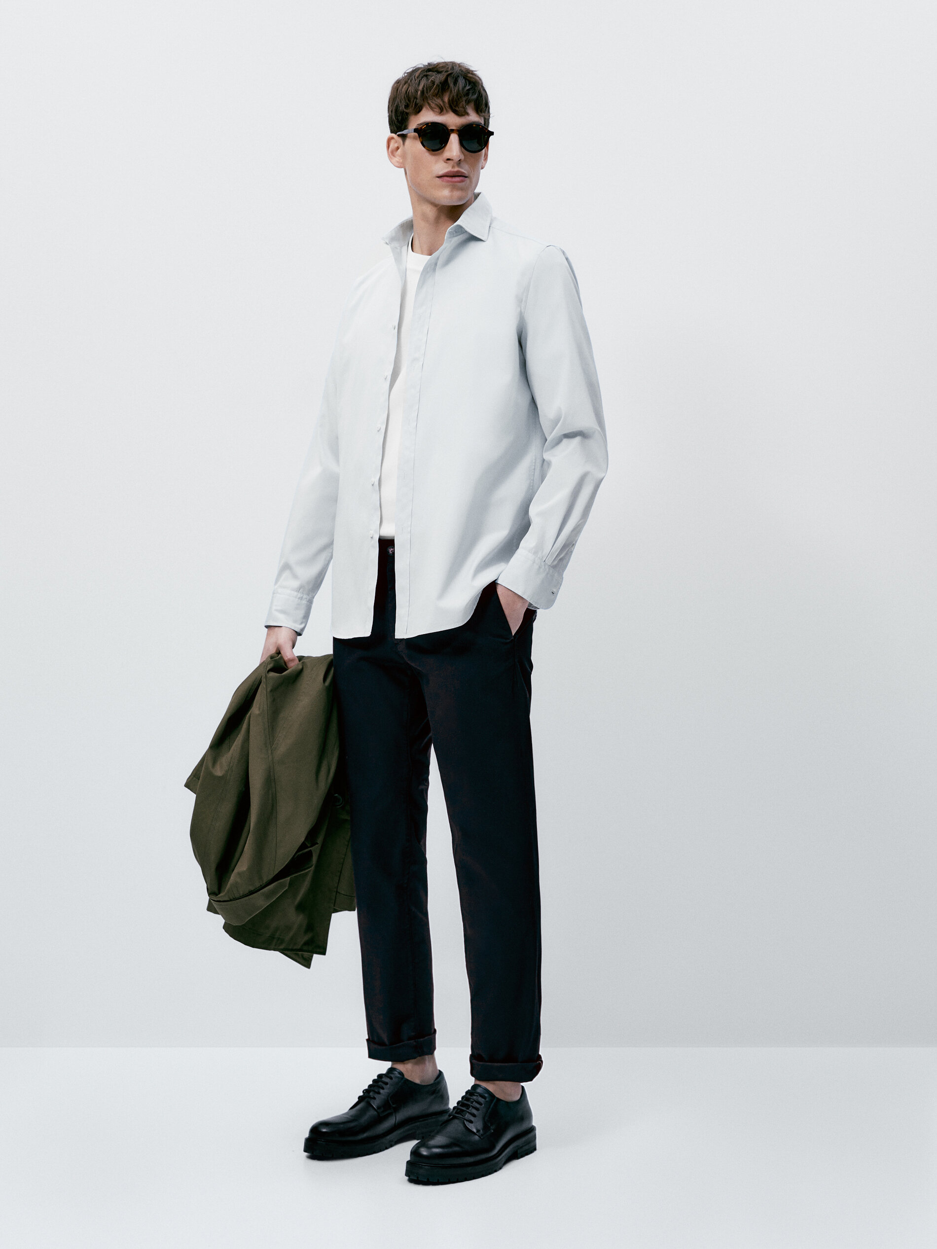 Camisa popelín algodón slim fit - Azul Claro