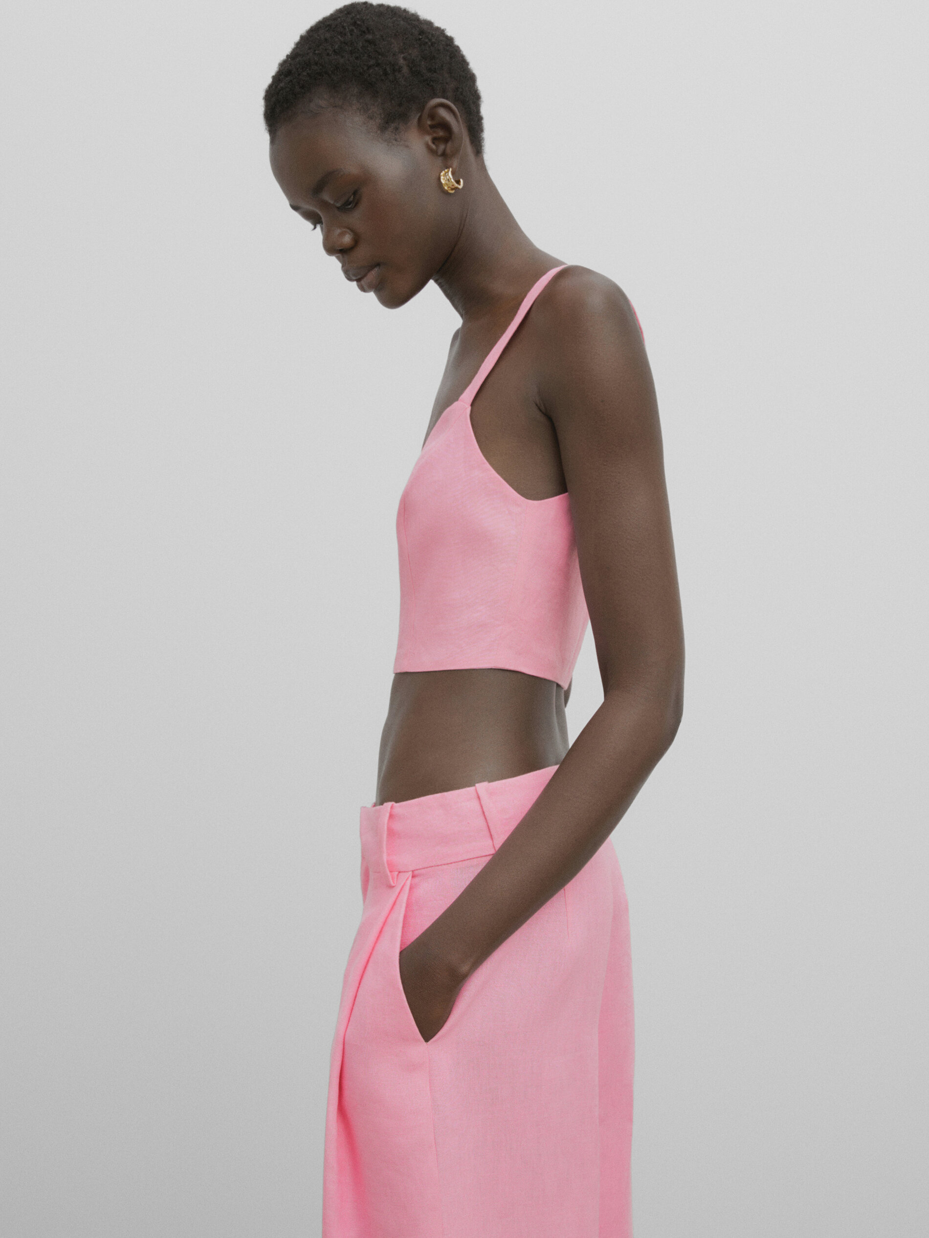 Top crop lino tirantes -Studio - ROSA