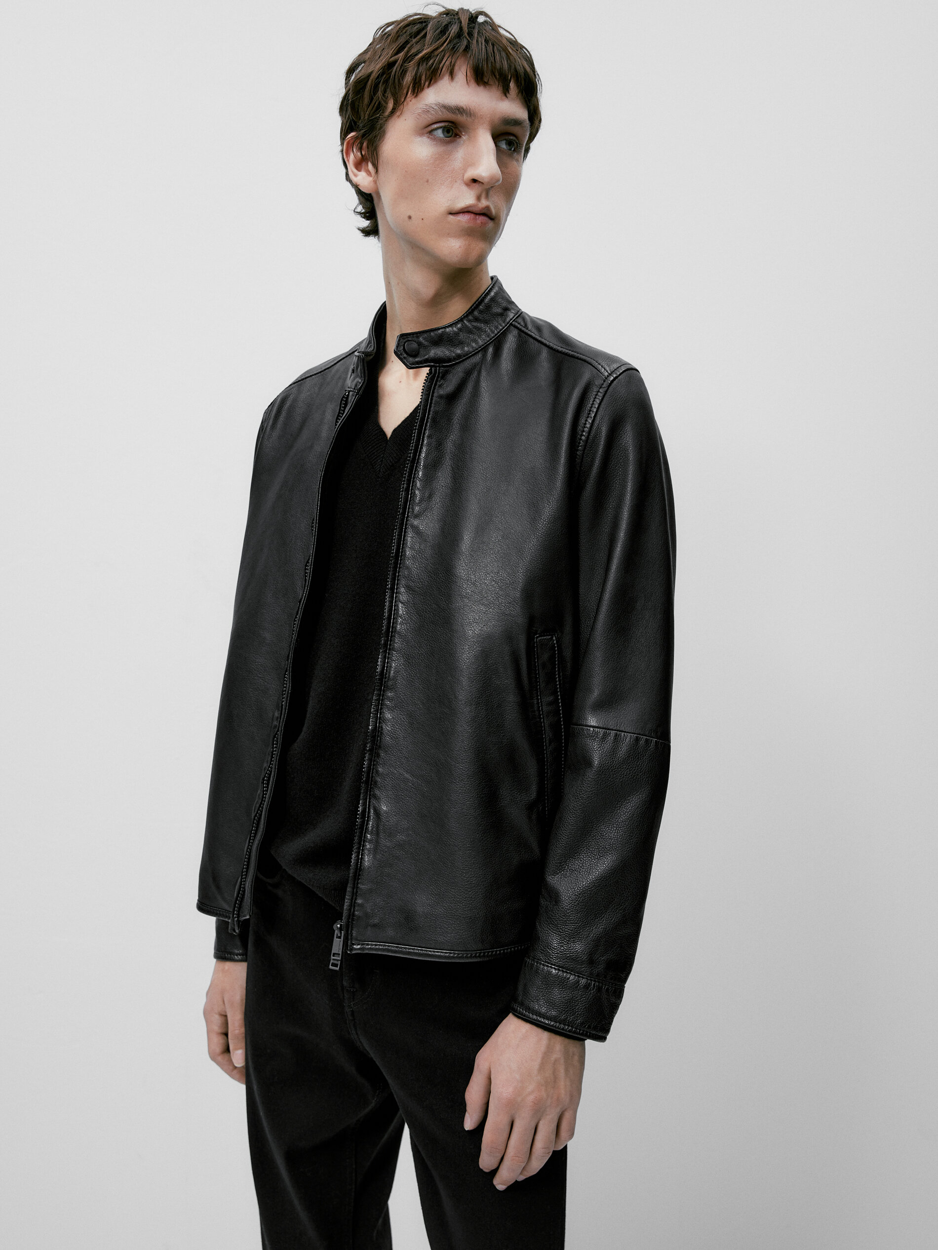 Cazadora piel napa negra - NEGRO