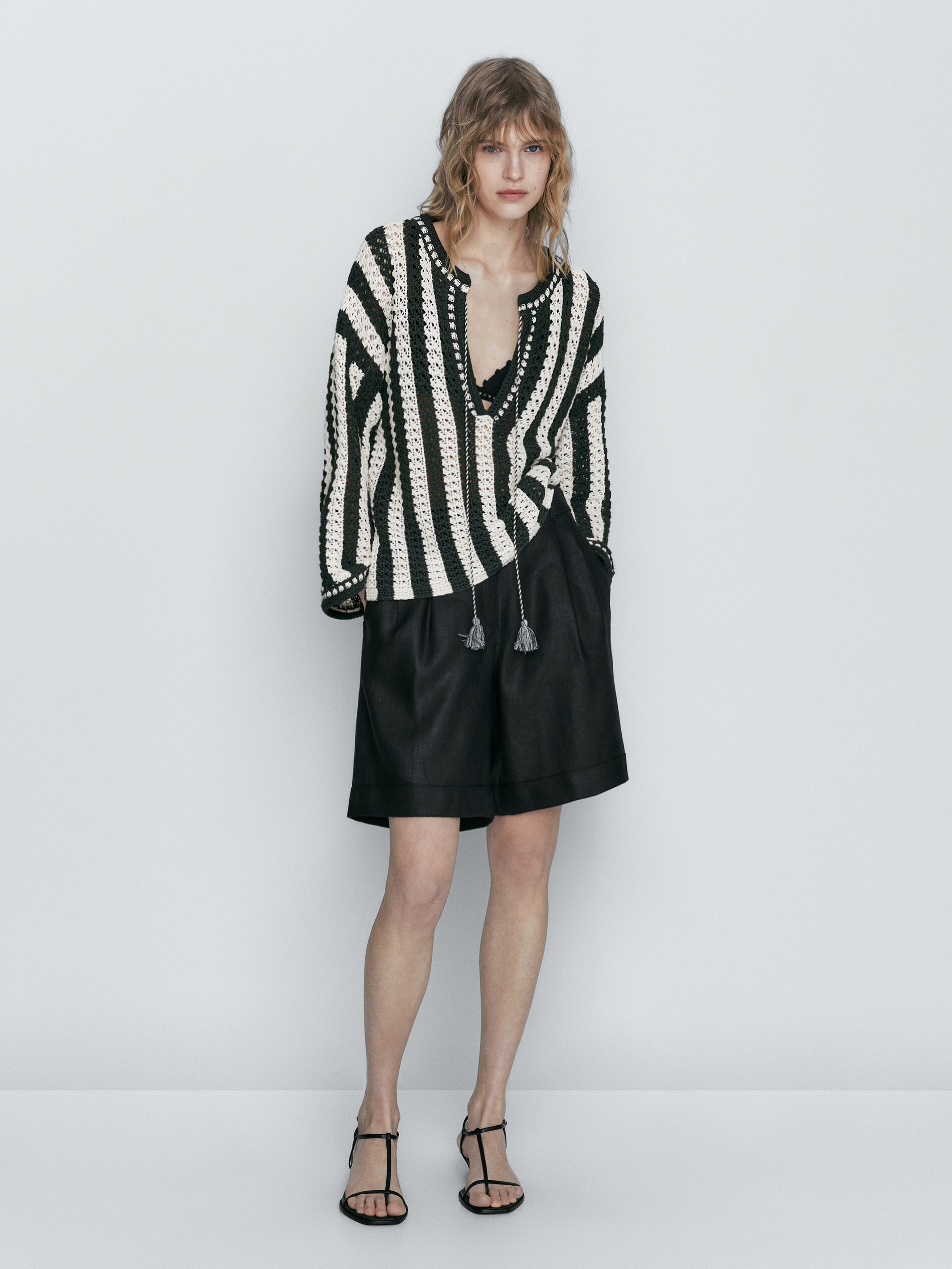 Jersey kaftán crochet rayas - VERDE OSCURO