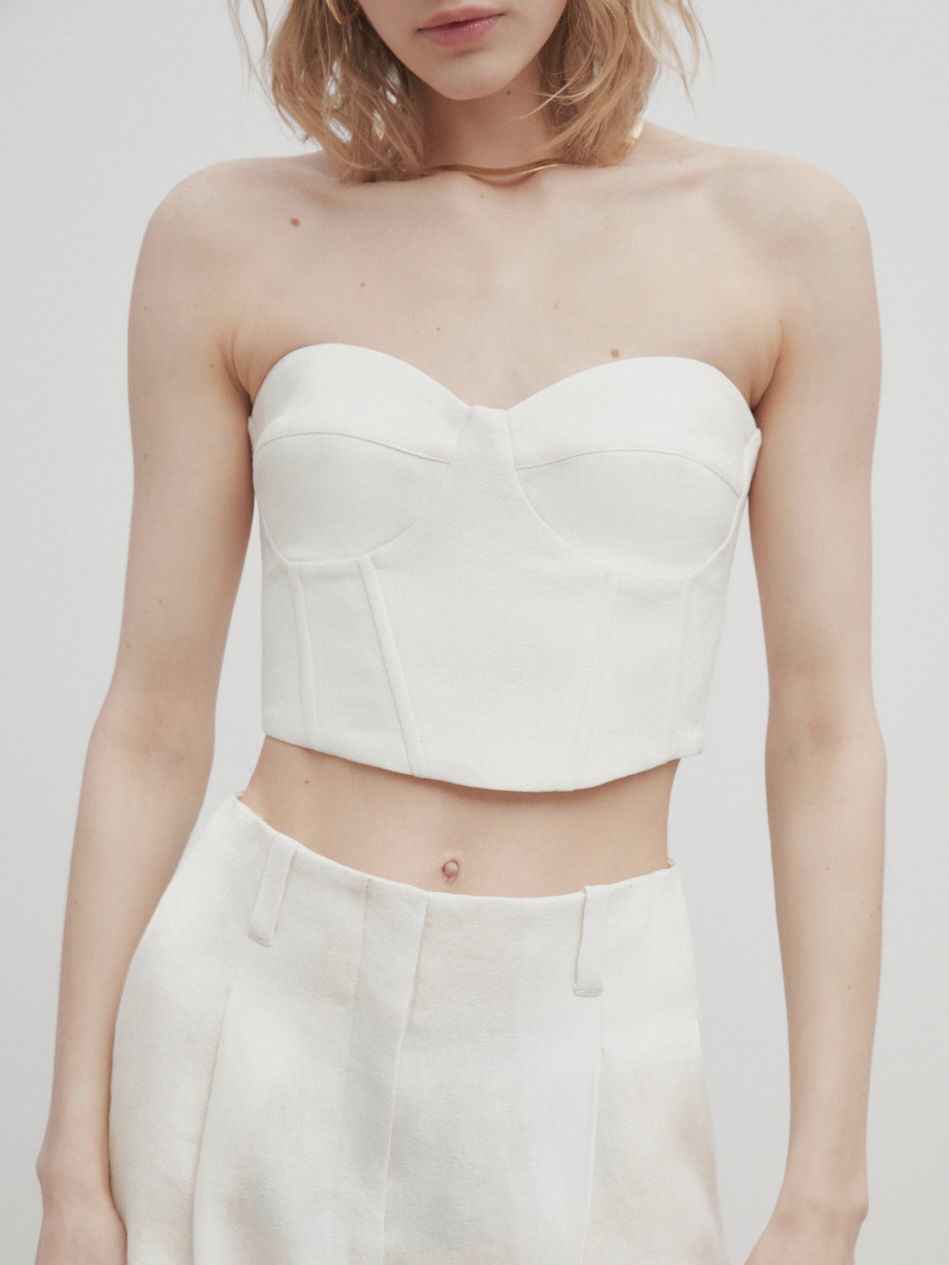 Top bustier lino jacquard -Studio - BLANCO