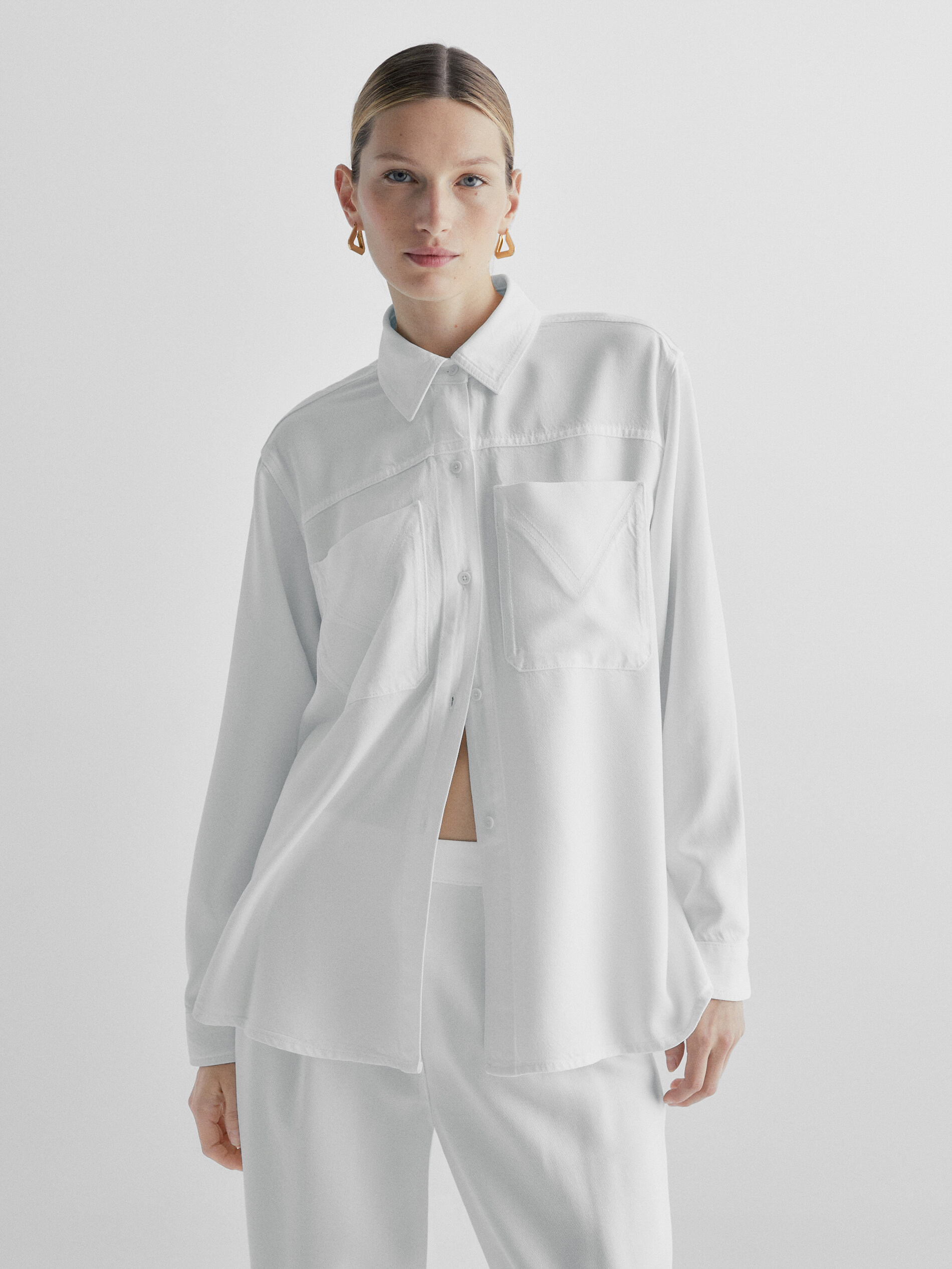 Camisa lyocell bolsillos - CRUDO