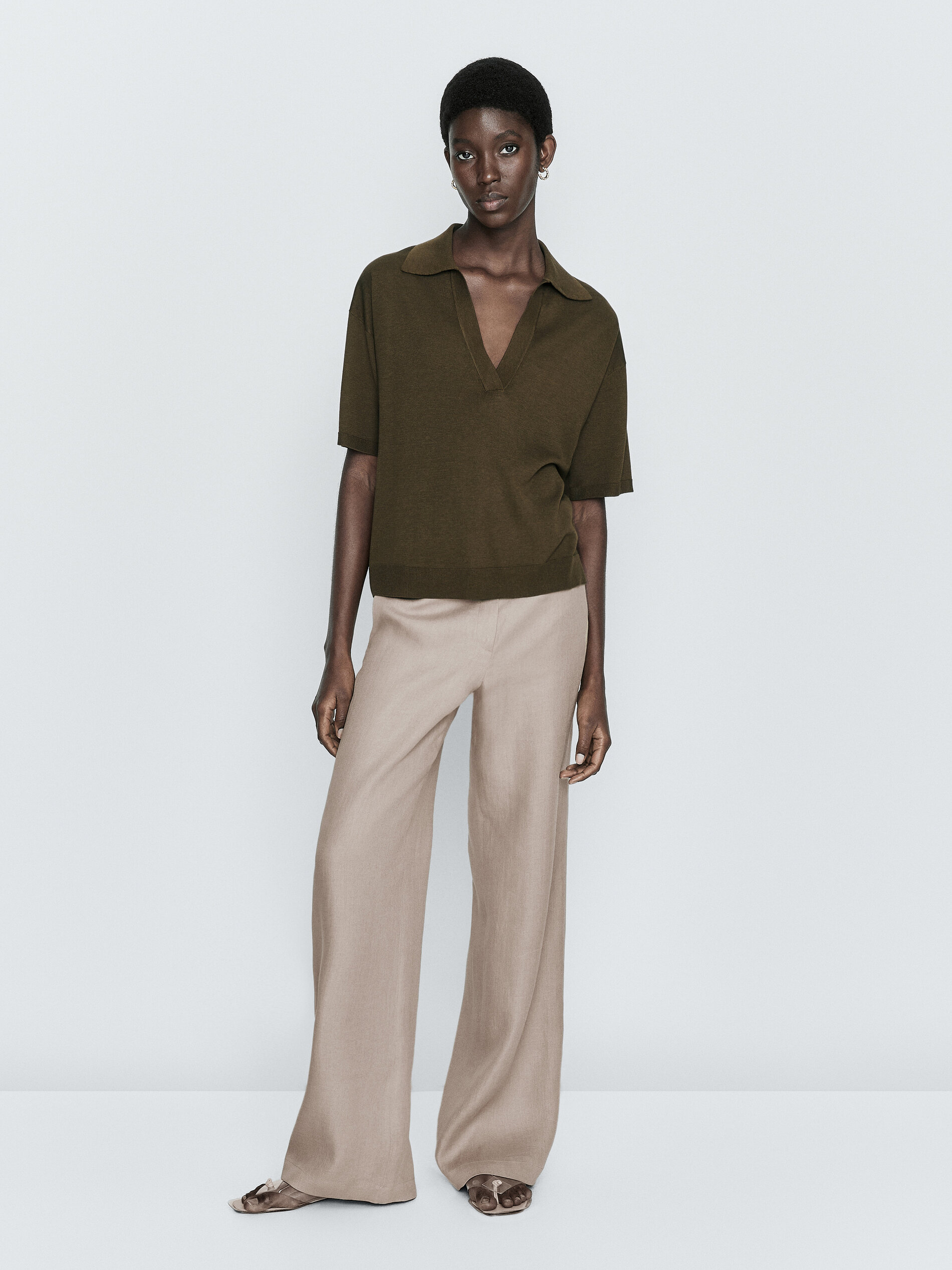 Jersey punto cuello polo - KAKI OSCURO