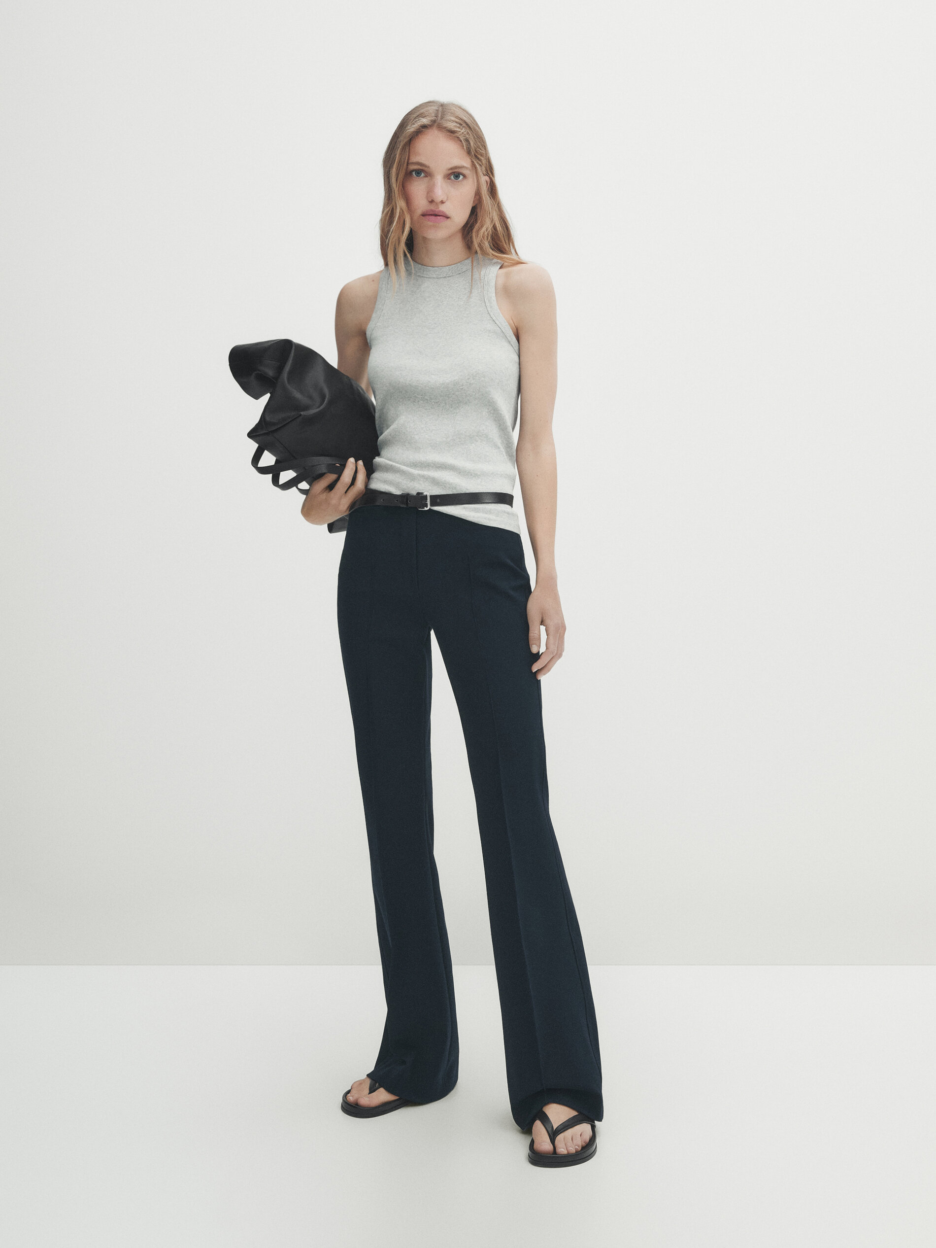 Pantalón flare con nervio central - AZUL MARINO