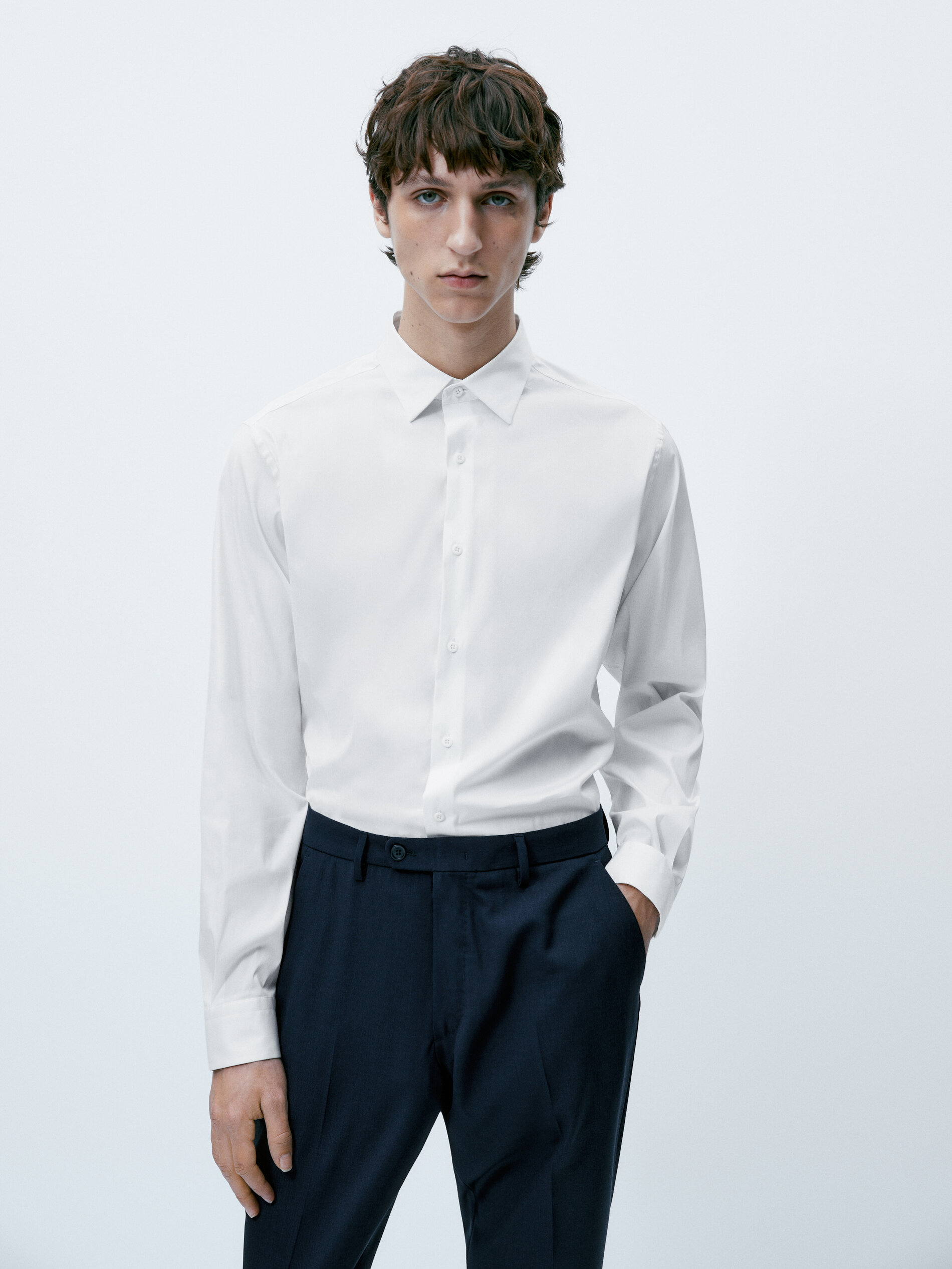 Camisa algodón lisa stretch fit - BLANCO