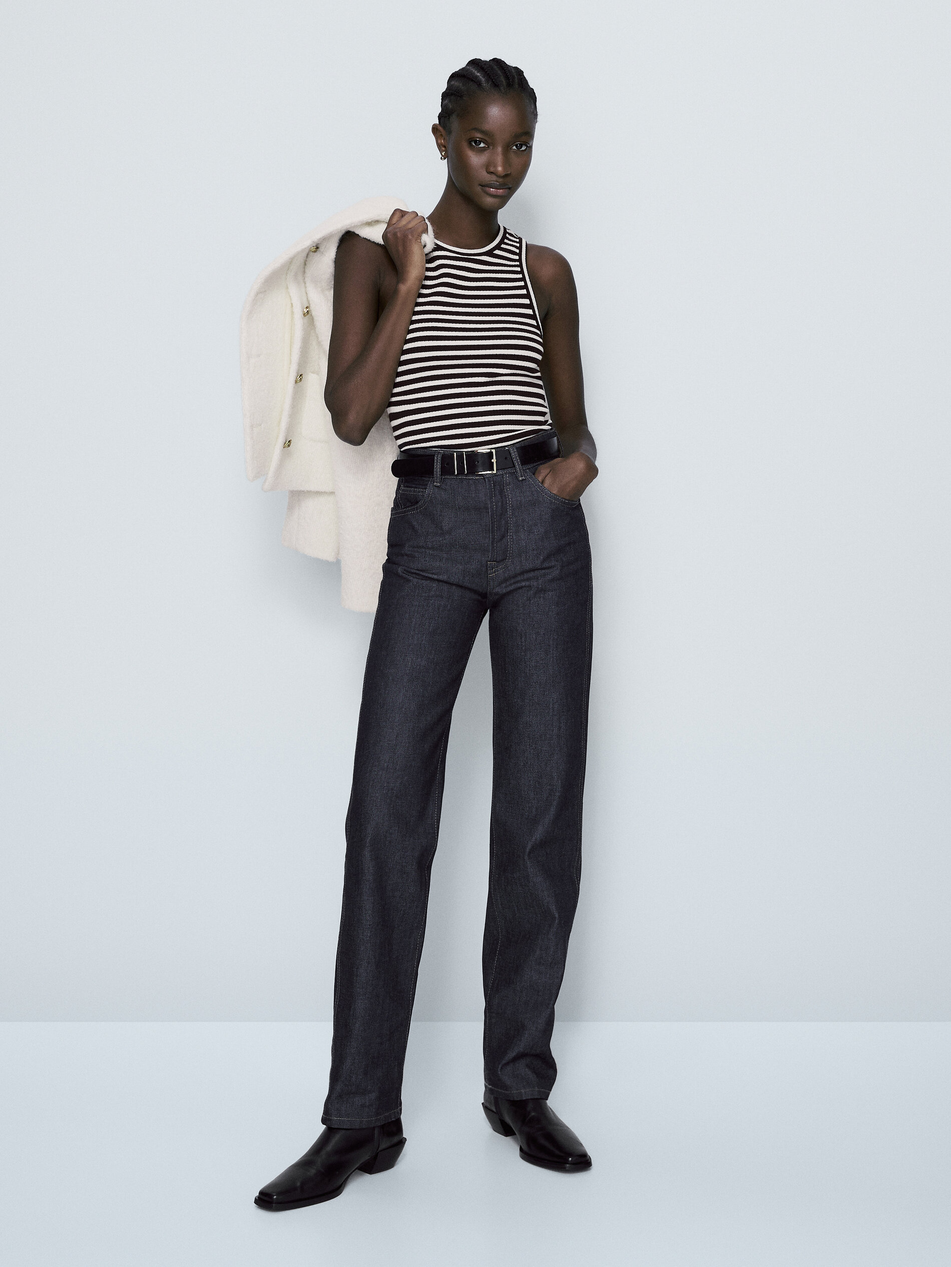 Camiseta canalé rayas sin mangas - AZUL MARINO