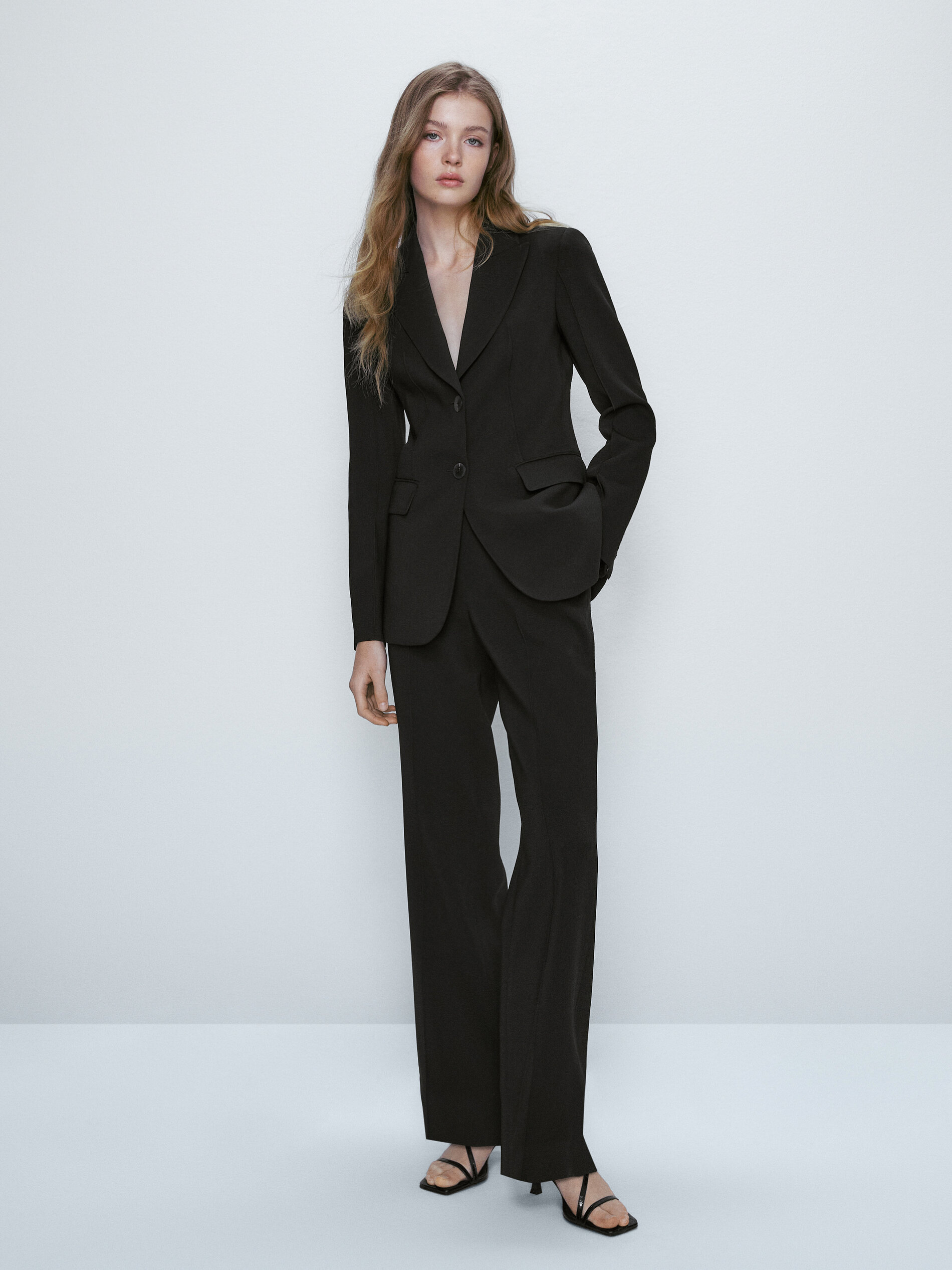 Pantalón traje negro corte recto - NEGRO