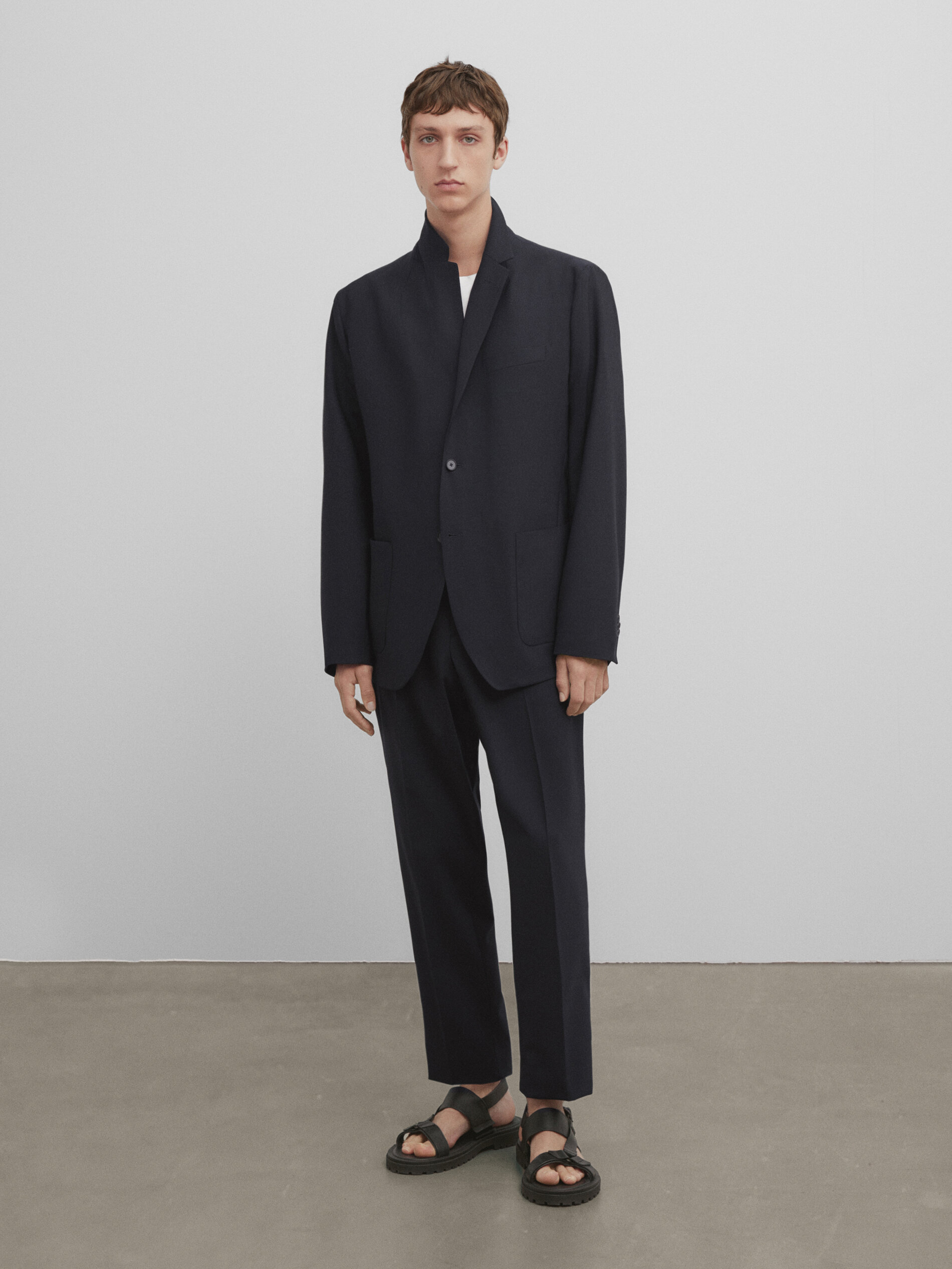 Pantalón traje azul mezcla lana -Studio - AZUL OSCURO