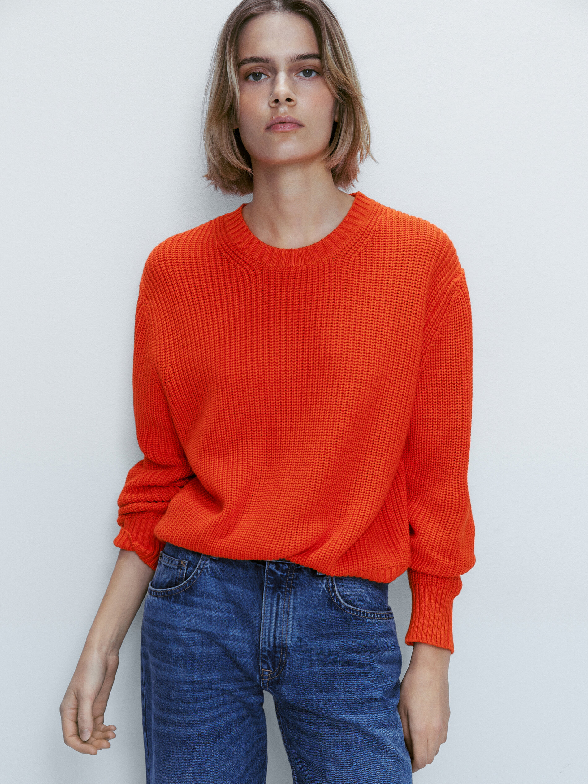 Jersey cuello redondo punto perlado - ROJO