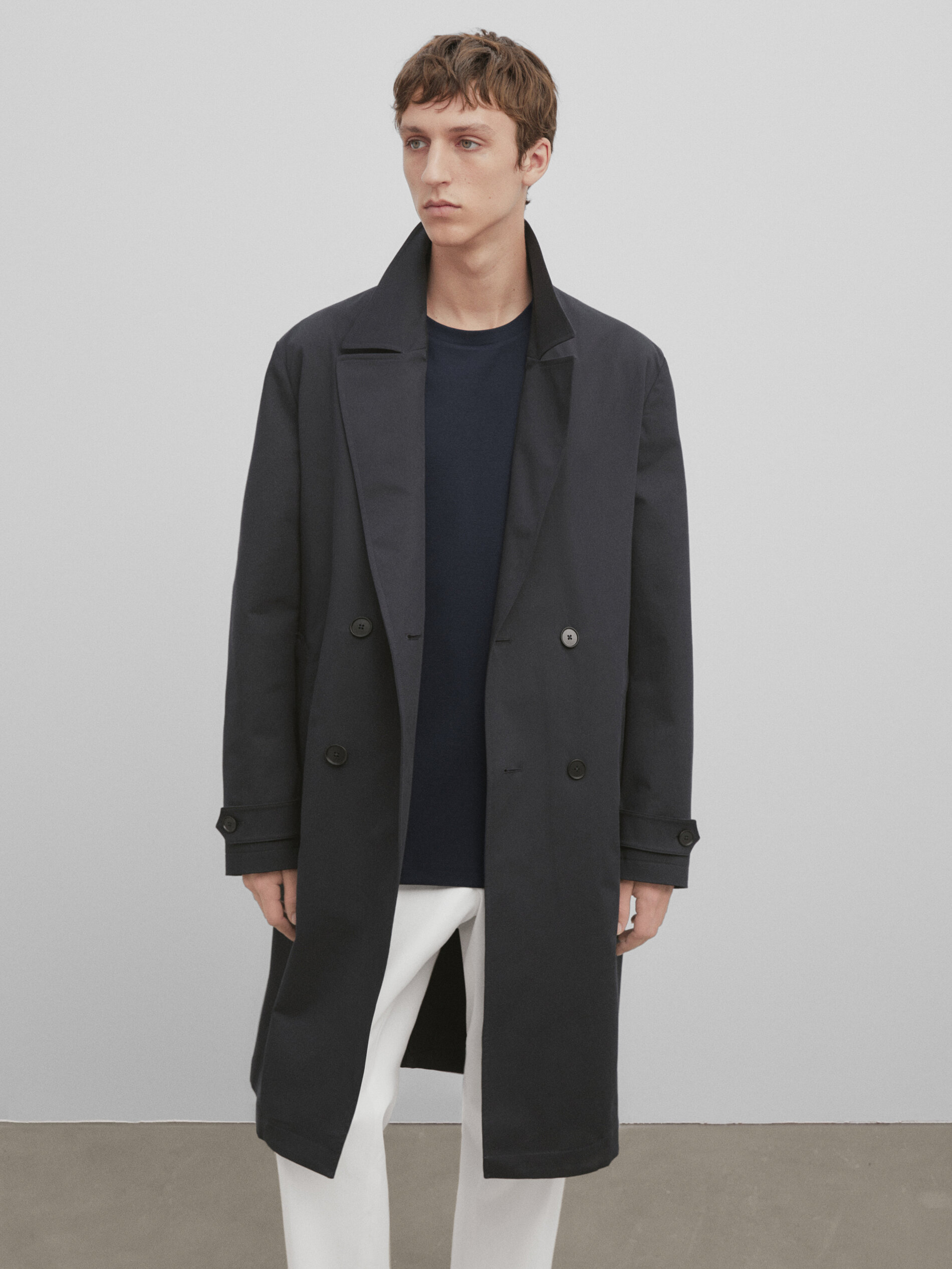 Chaqueta trench cruzada cinturón -Studio - AZUL MARINO