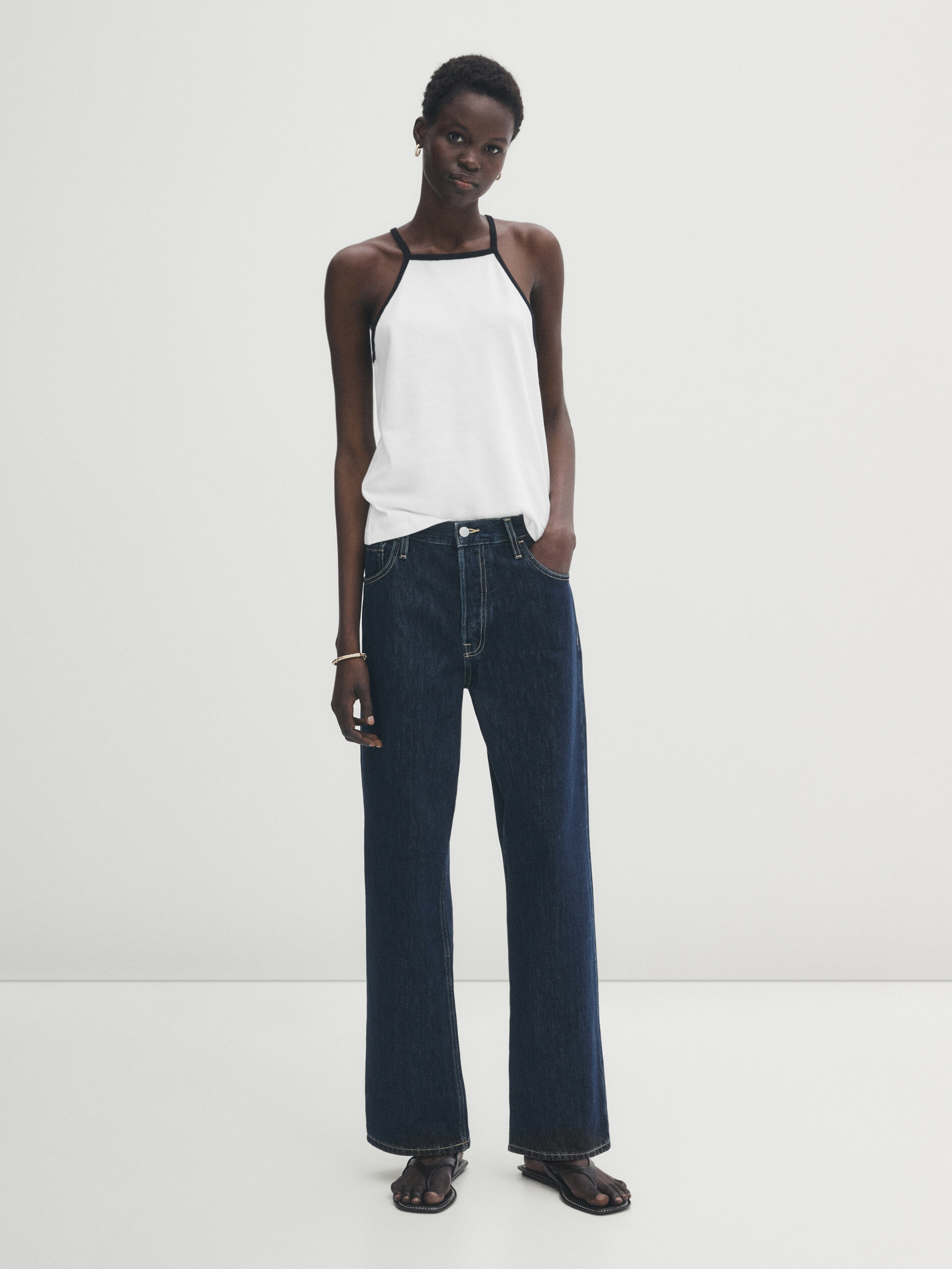 Top algodón tirantes contraste - CRUDO