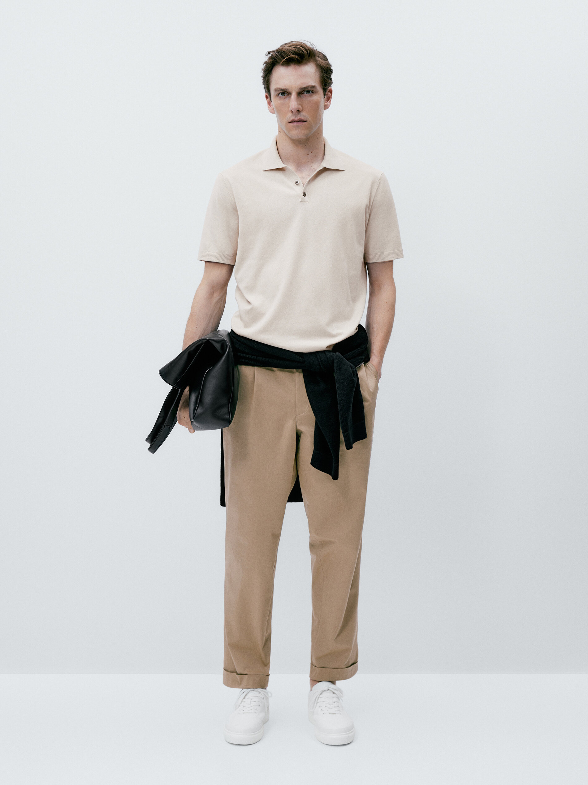 Jersey polo cuello pico botones - Beige