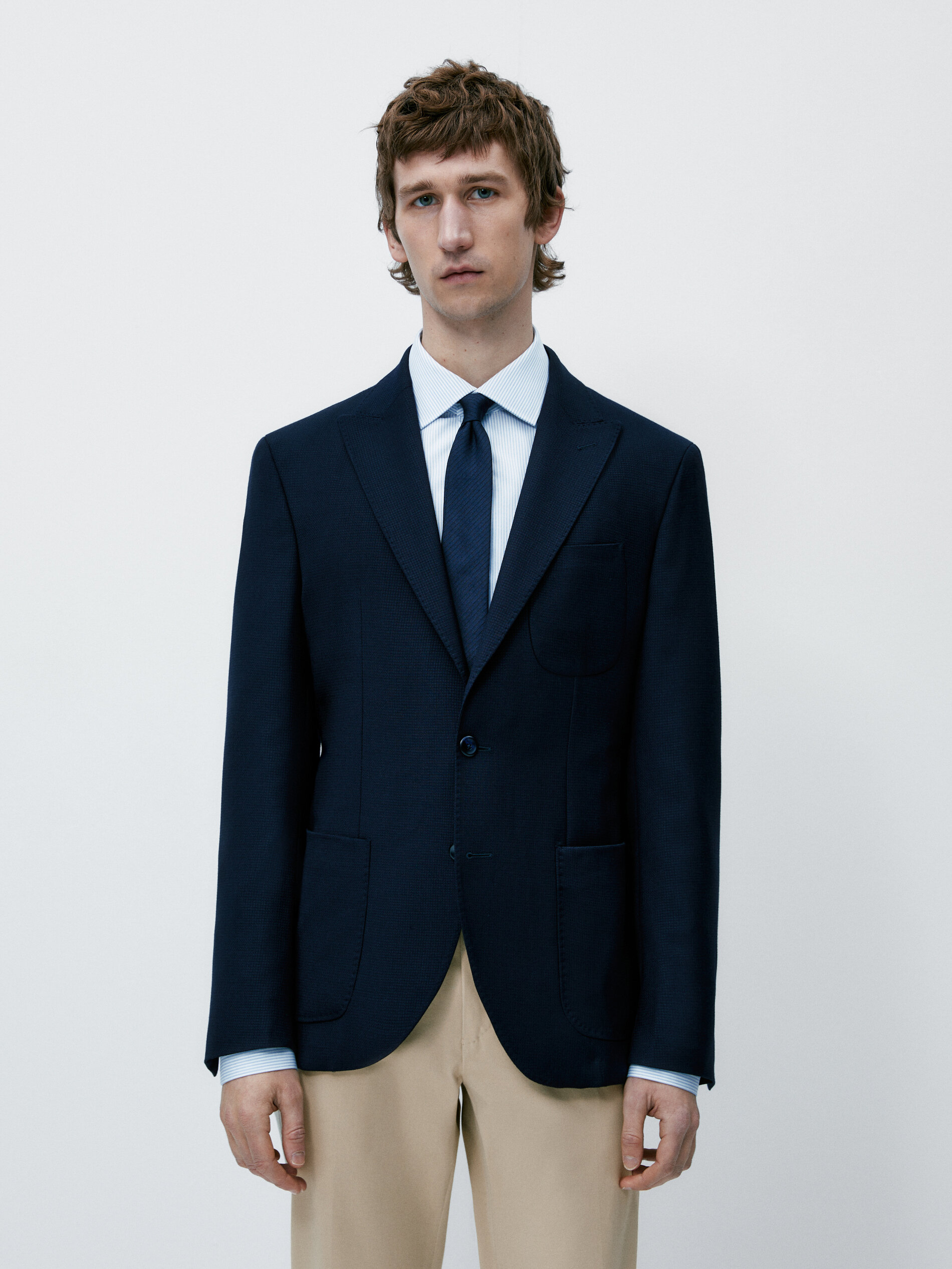 Americana estructura lana azul marino - AZUL MARINO