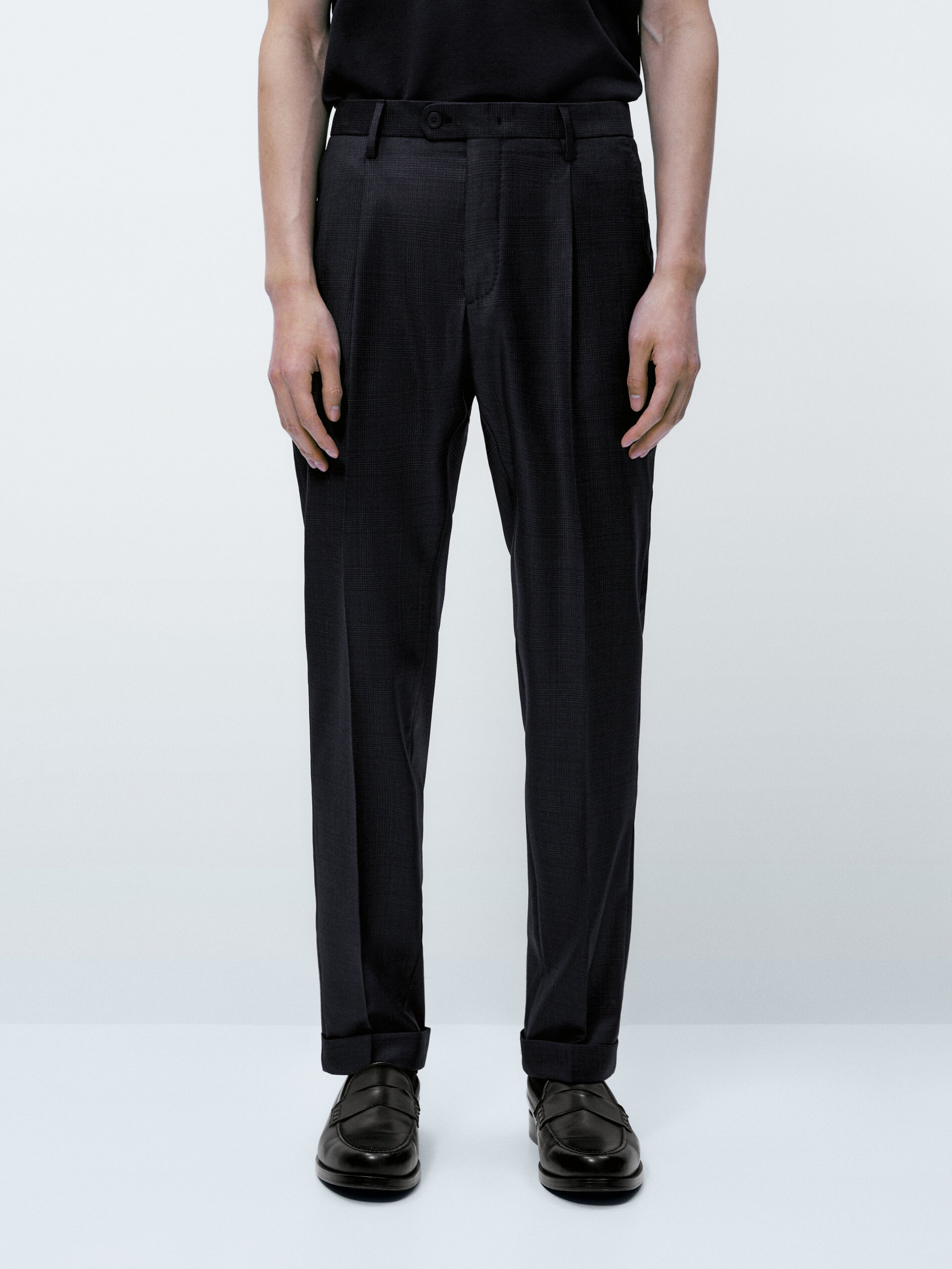 Pantalón traje cuadros azul lana - AZUL MARINO