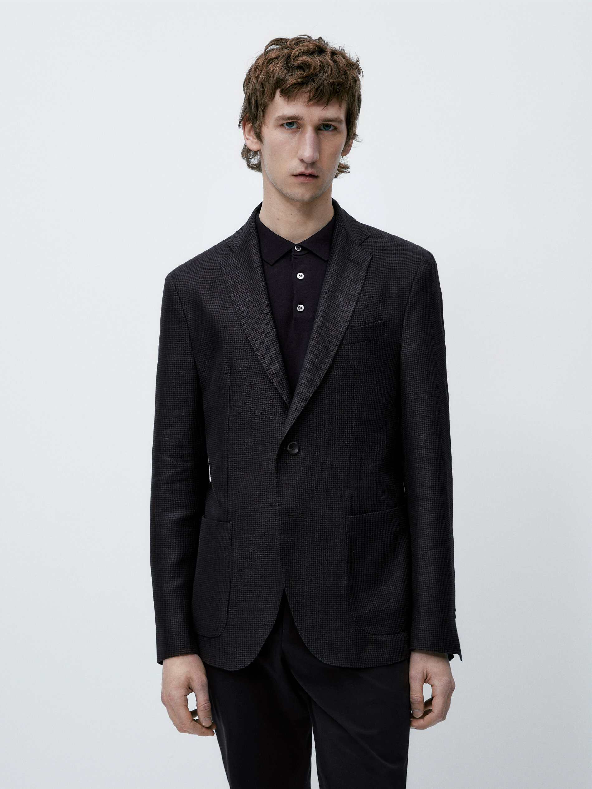 Americana pata de gallo con lino - AZUL MARINO