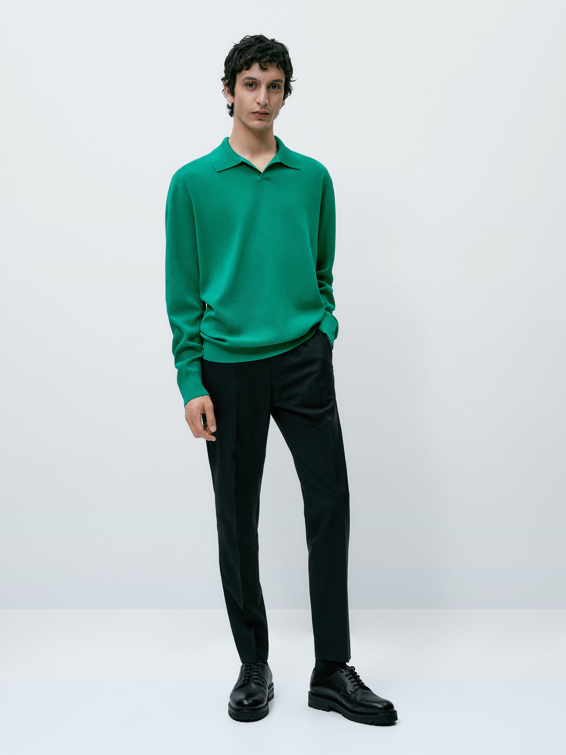 Jersey punto milano algodón cuello polo - Verde