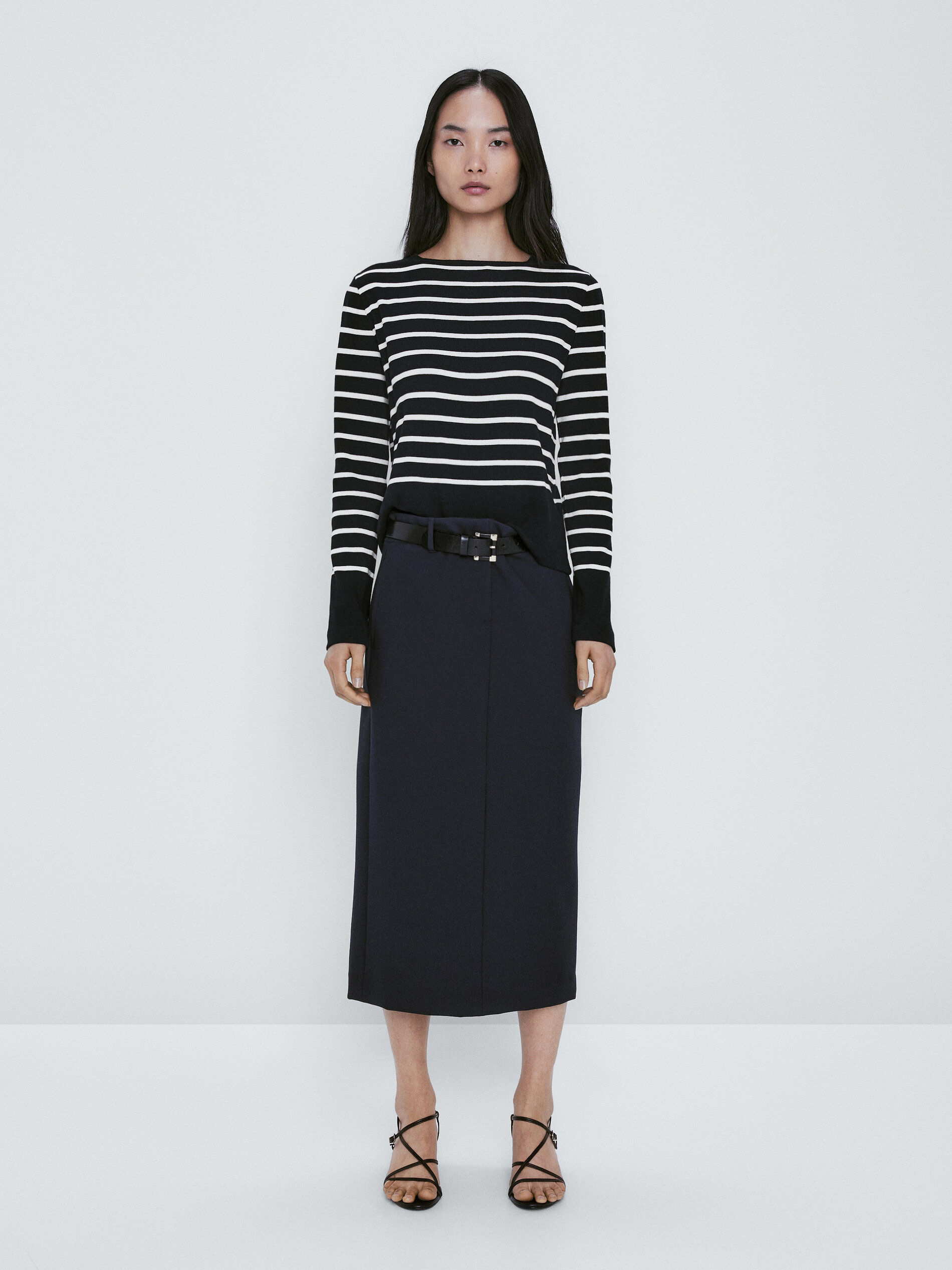 Camiseta rayas algodón cuello barco - AZUL MARINO