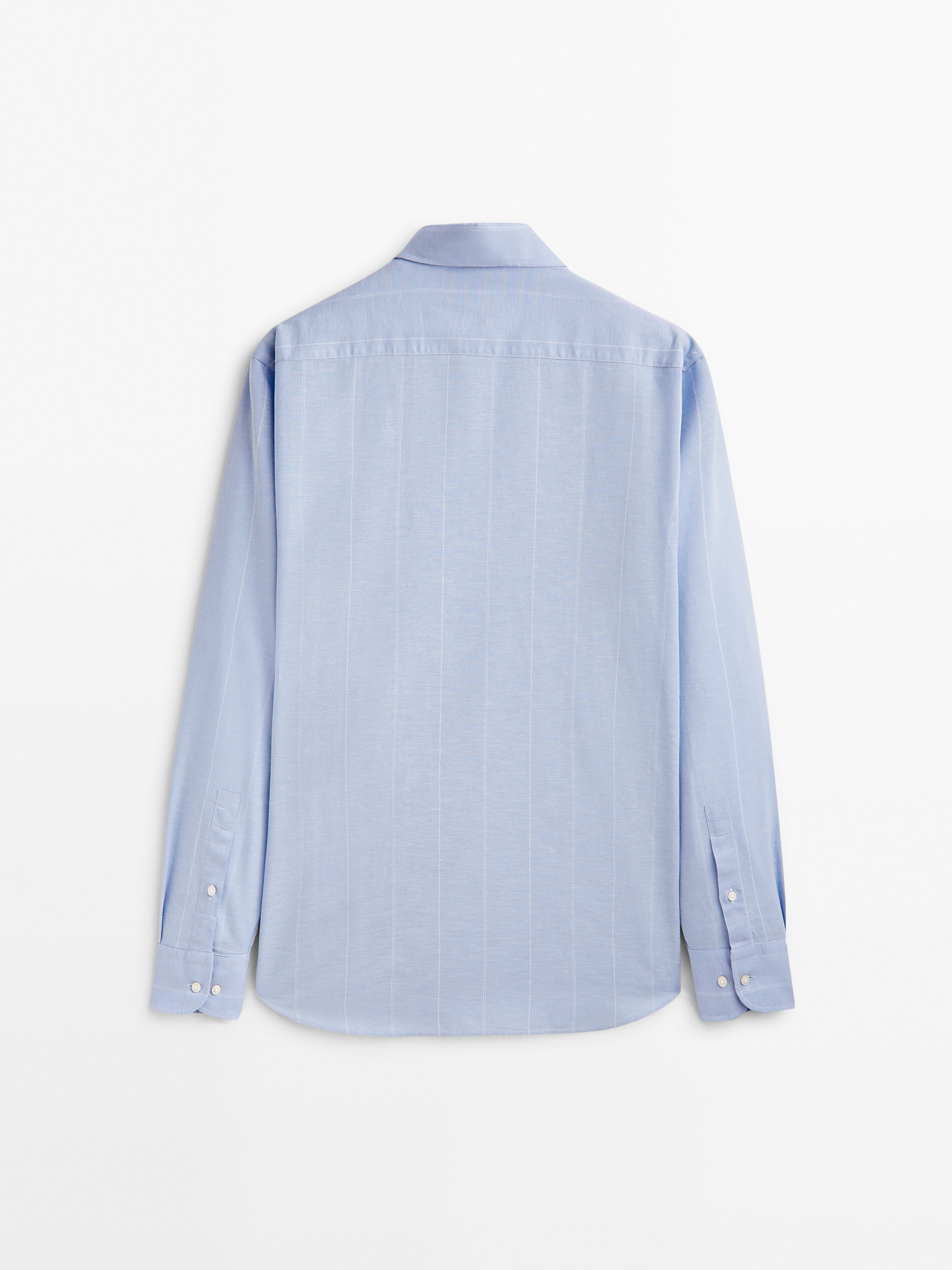 Camisa rayas mezcla lino algodón regular fit - CELESTE