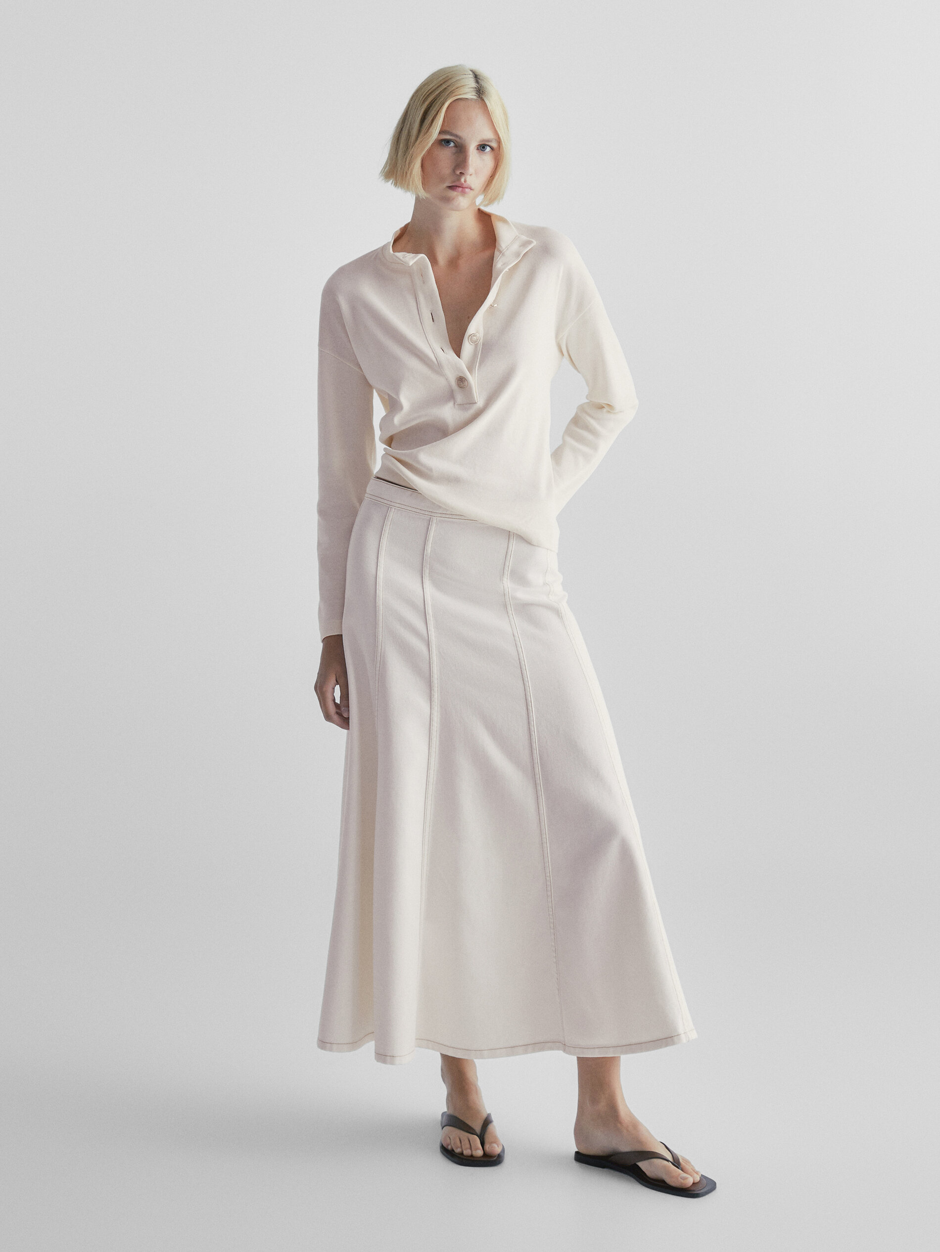 Falda denim paneles tiro alto - CRUDO