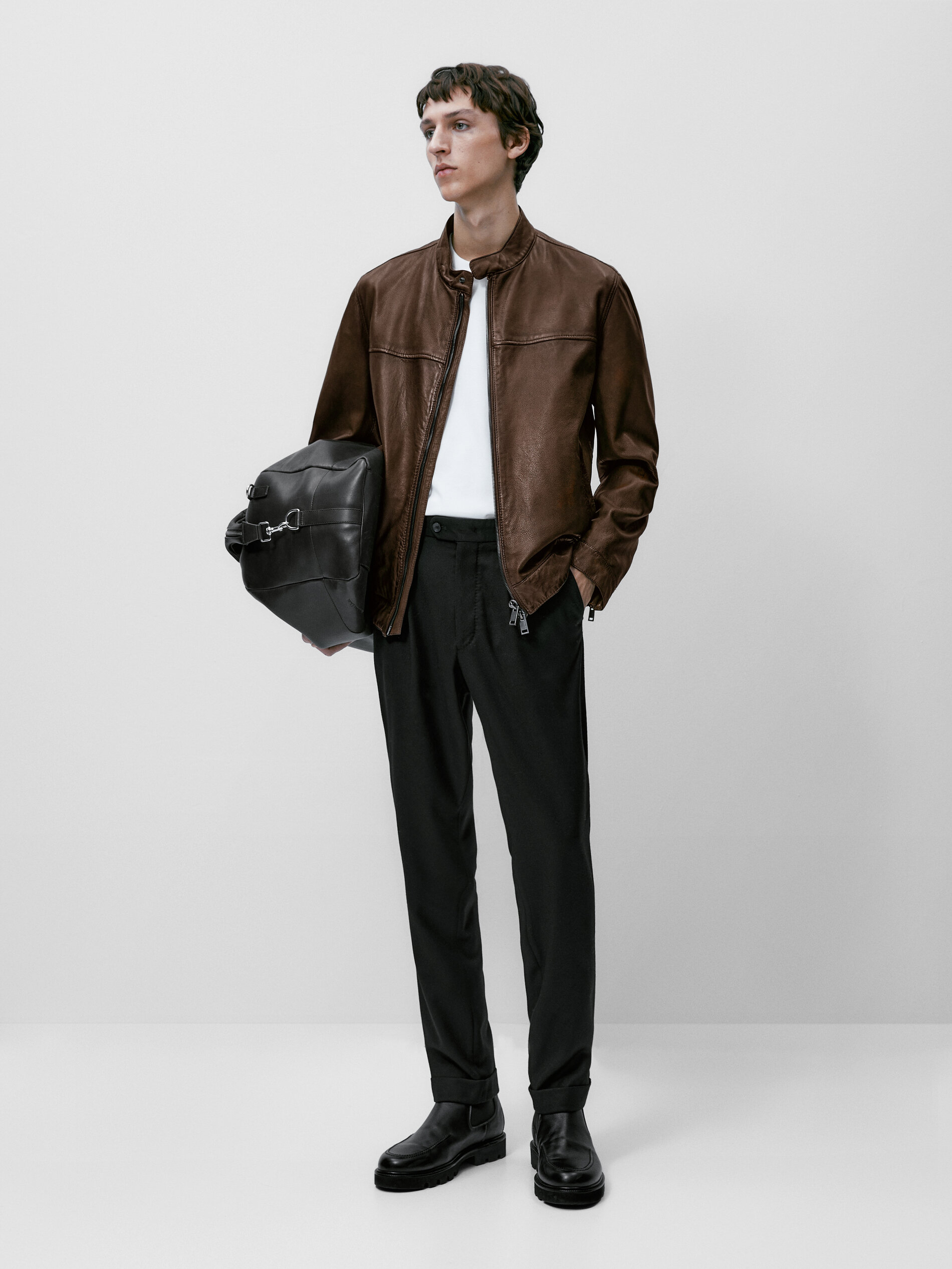 Chaqueta piel napa marrón - MARRÓN