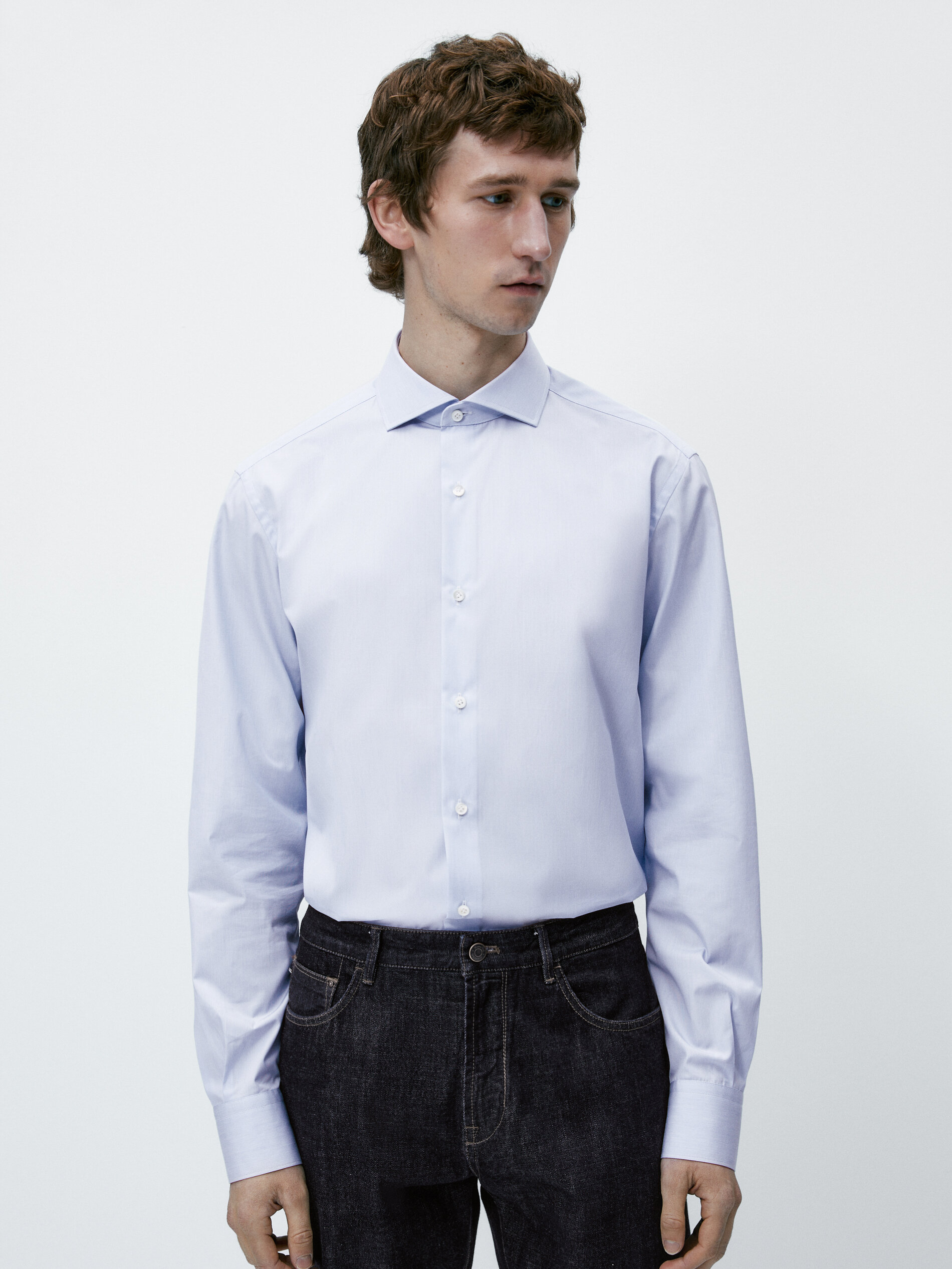 Camisa micro raya easy iron slim fit - CELESTE